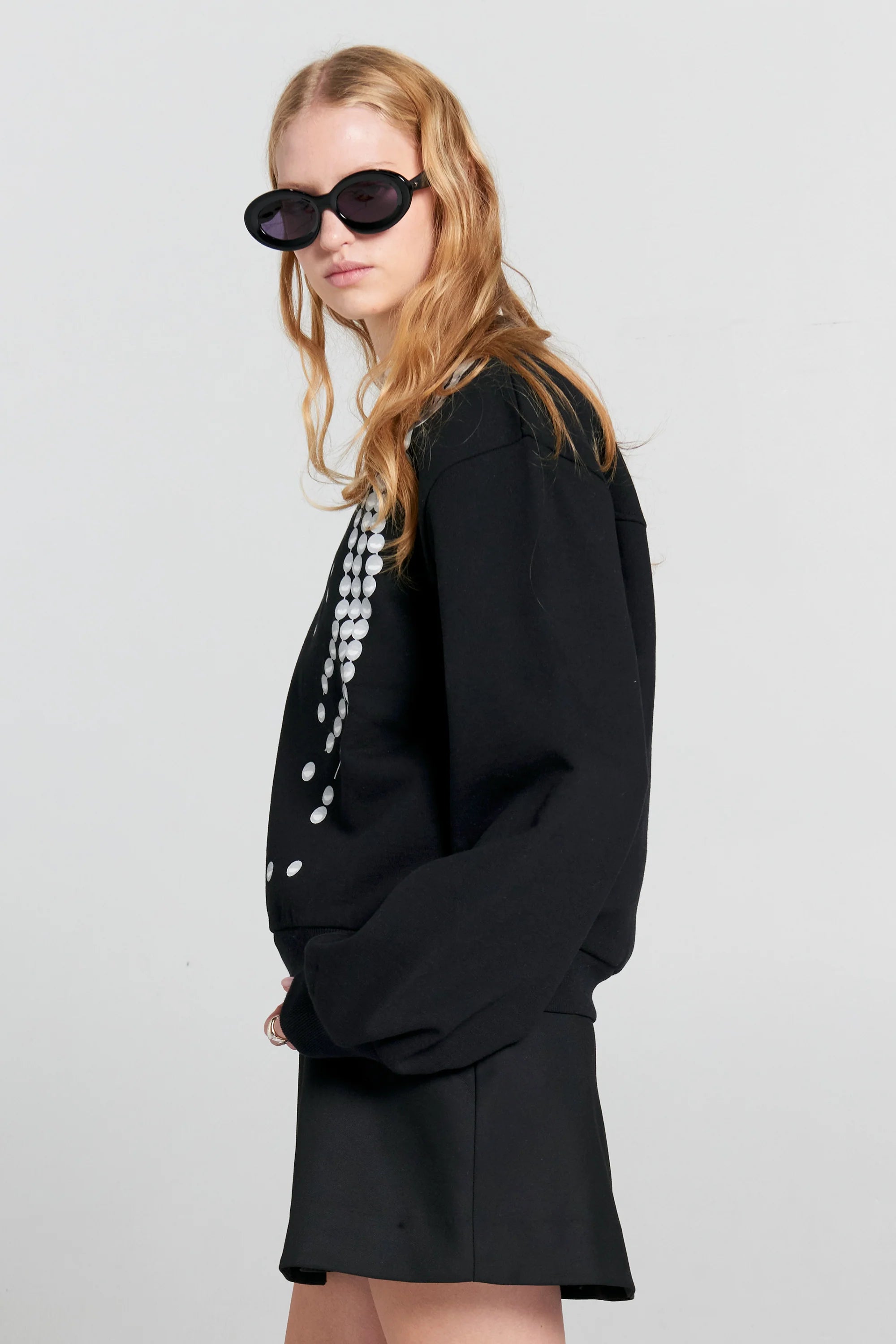 Karen Walker Broken Pearls Crewneck Sweatshirt // Black