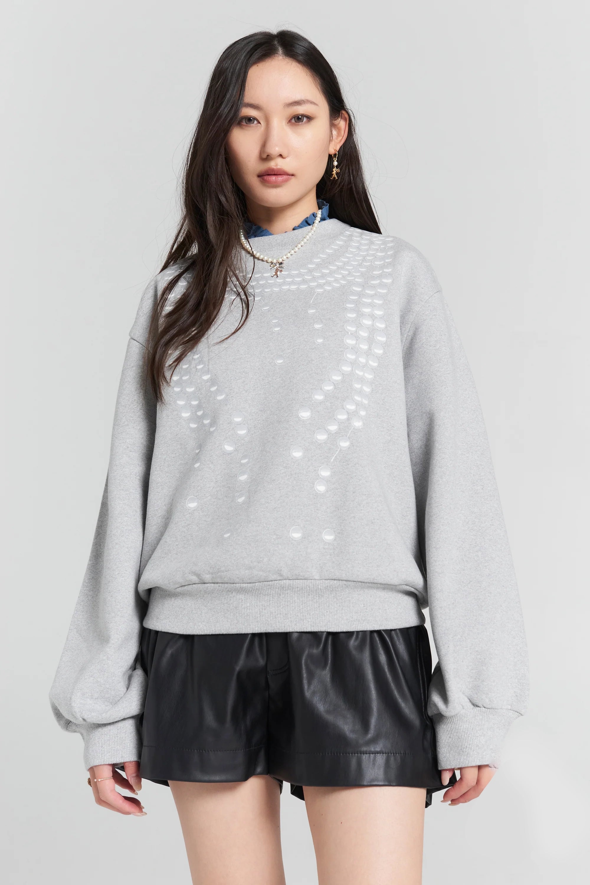 Karen Walker Broken Pearls Crewneck Sweatshirt // Grey Marle