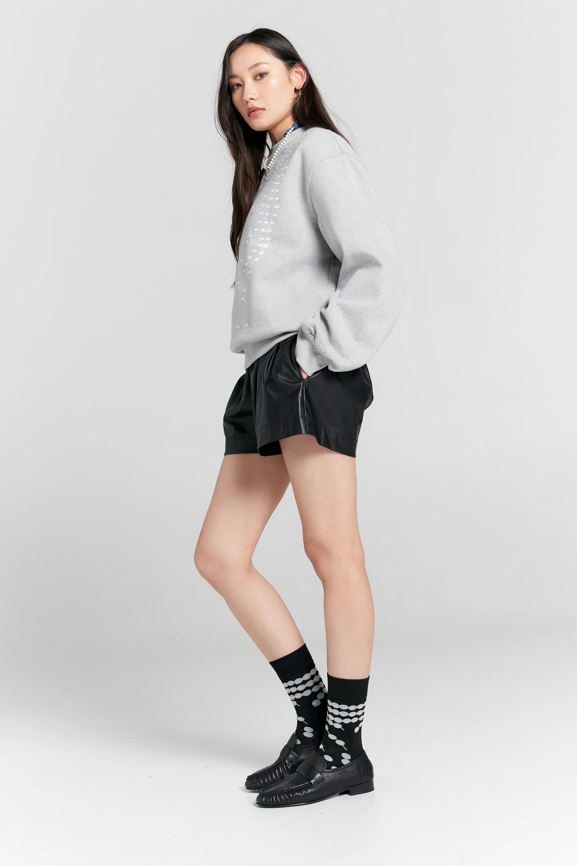 Karen Walker Broken Pearls Crewneck Sweatshirt // Grey Marle