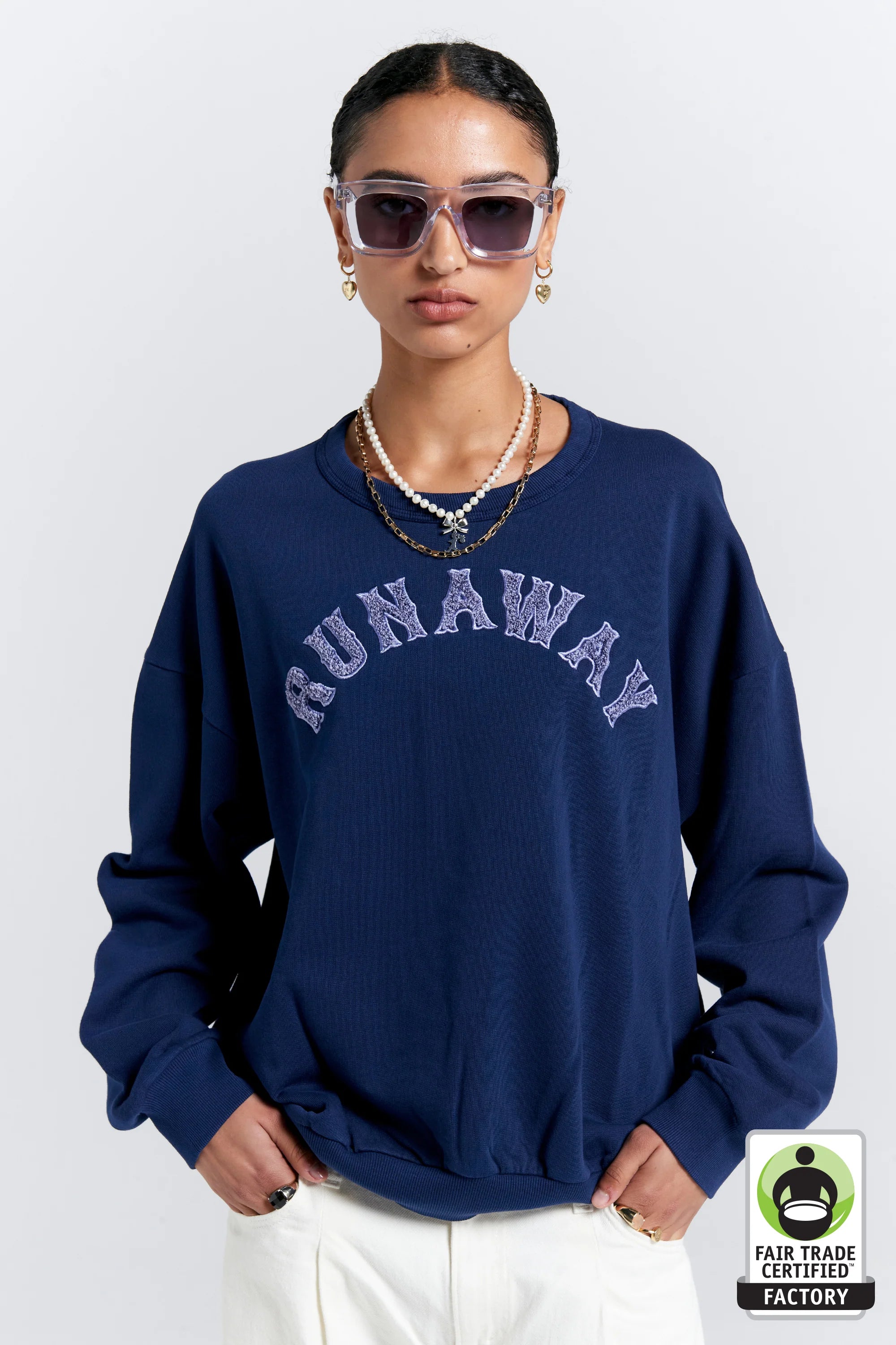 Karen Walker Runaway College Crewneck Sweatshirt // Navy