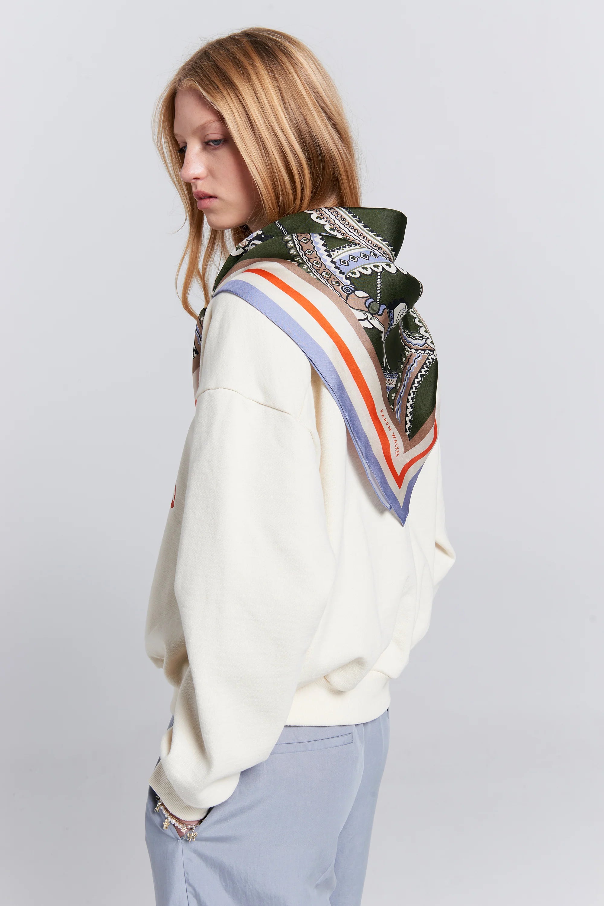 Karen Walker Runaway Carousel Sweatshirt // Ecru, Tangerine