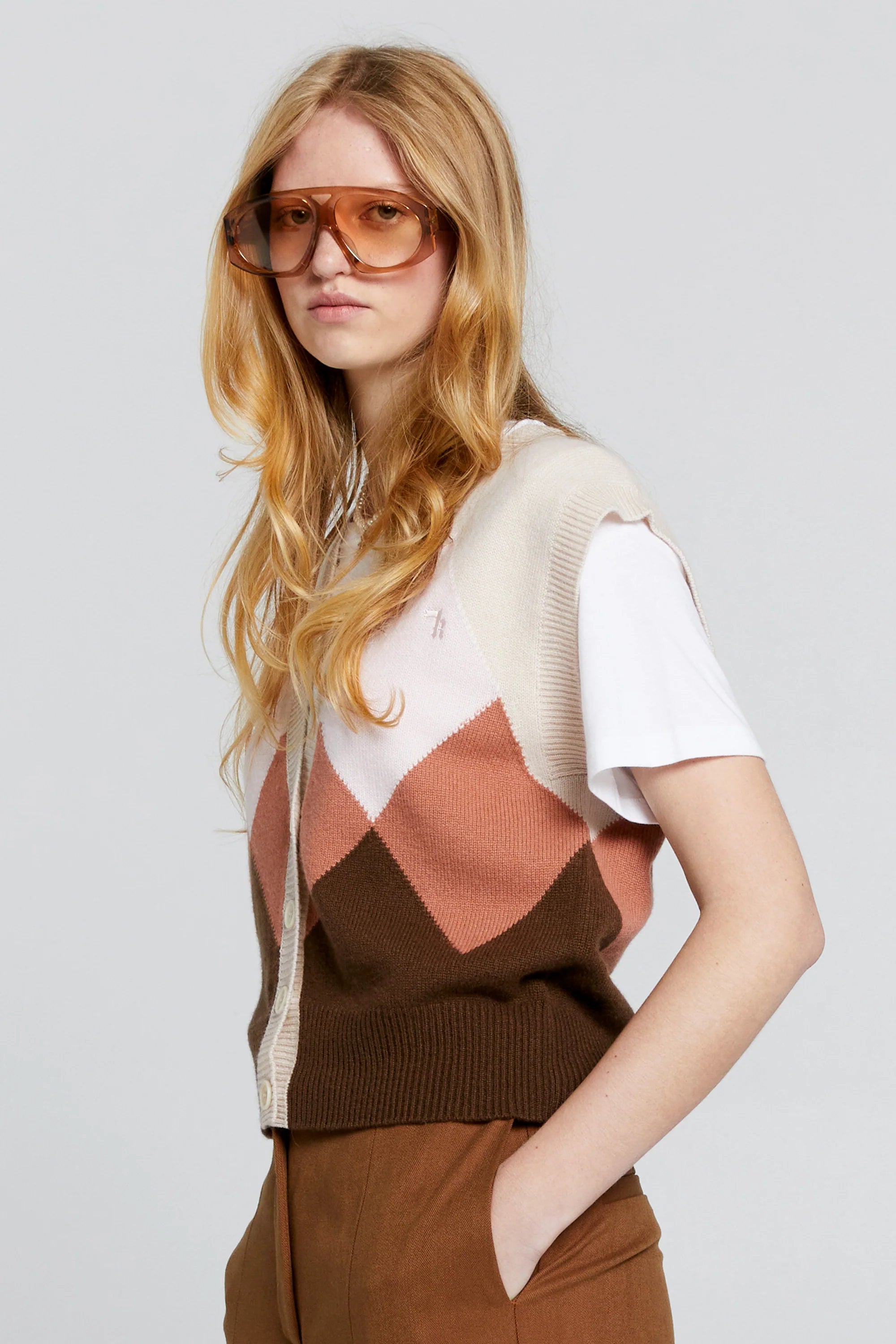 Karen Walker Mina Button Up Cashmere Vest // Autumn Argyle