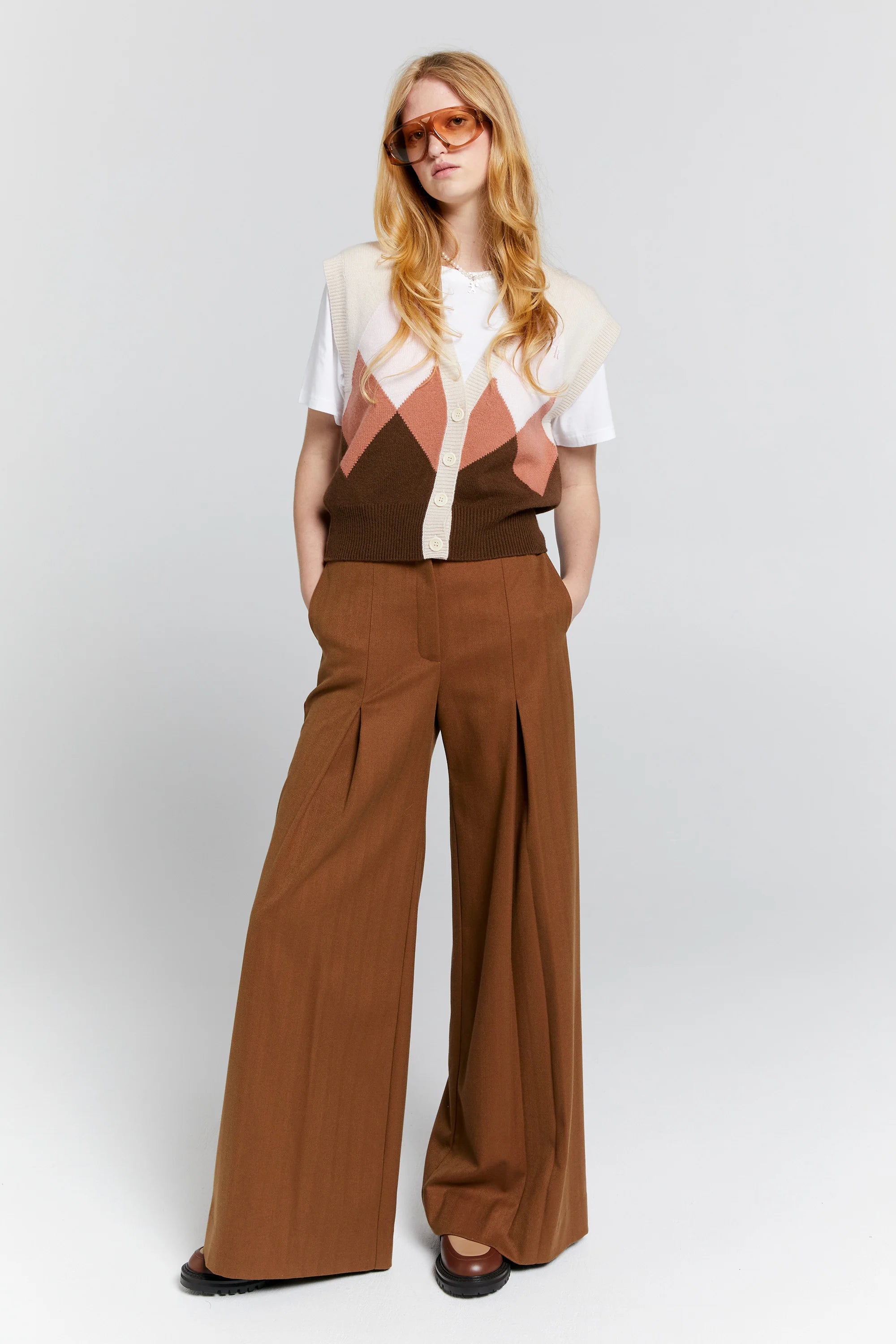 Karen Walker Mina Button Up Cashmere Vest // Autumn Argyle