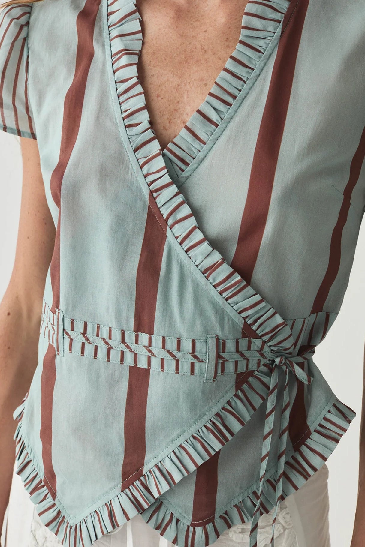 Laagam Athena Striped Wrap Blouse // Turquoise