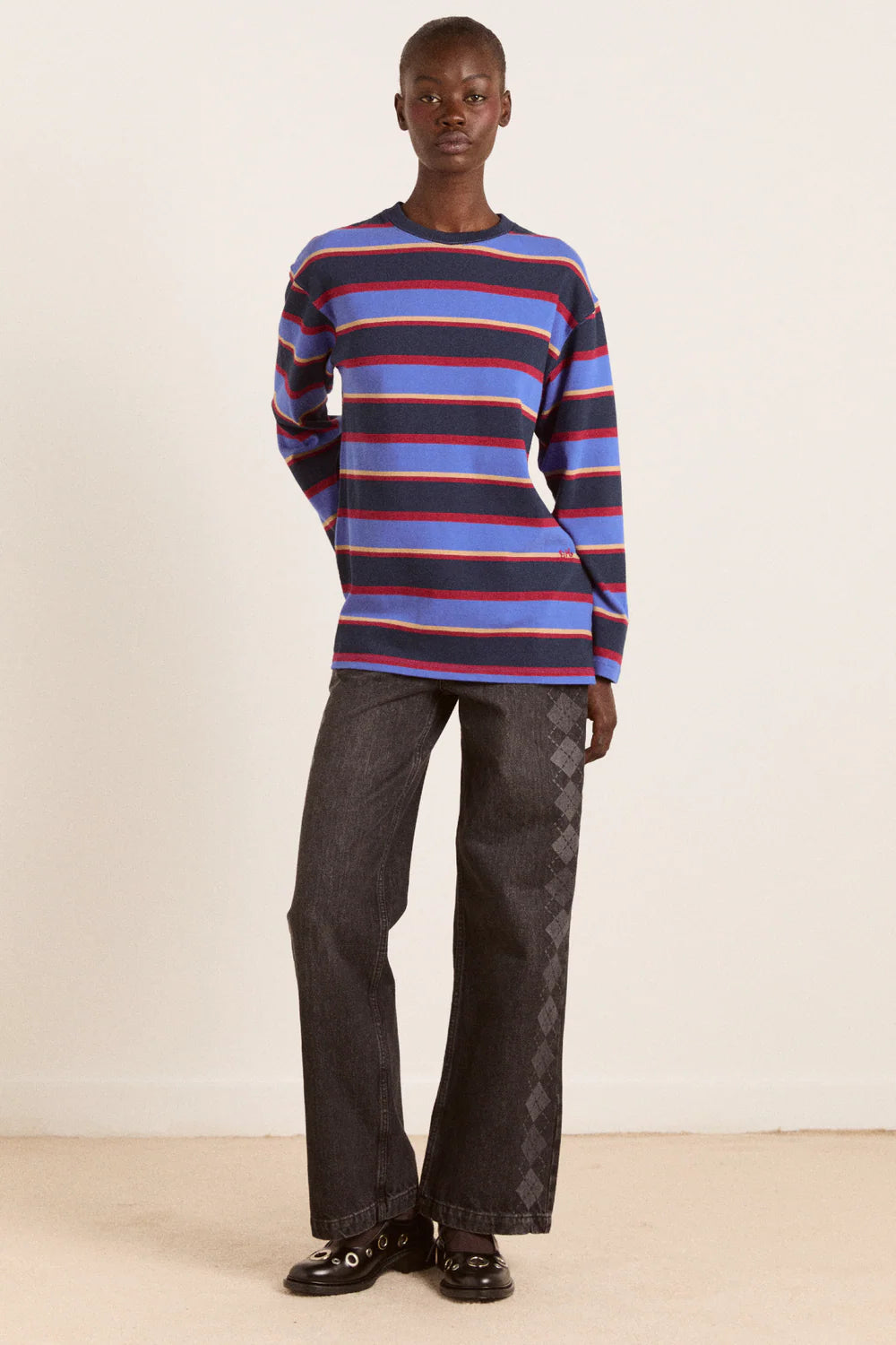 Damson Madder Ali L/S Tee //  Navy, Tan Stripe