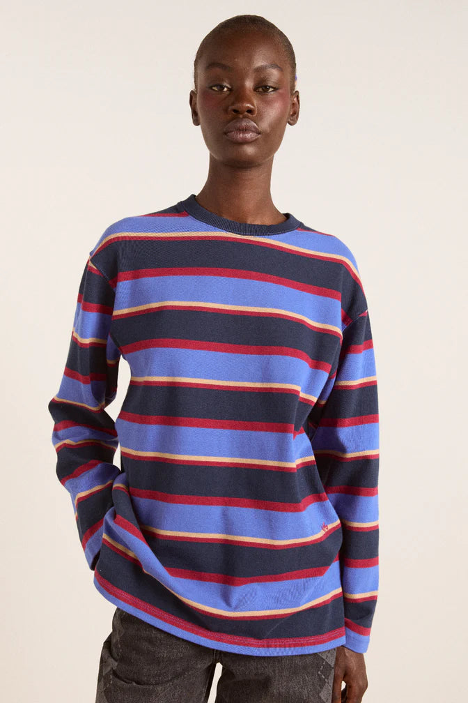 Damson Madder Ali L/S Tee //  Navy, Tan Stripe