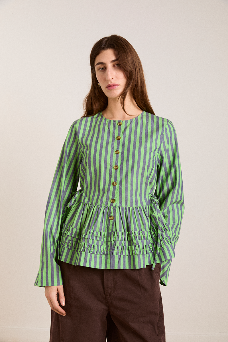 Damson Madder Madison Blouse // Navy, Green Stripe