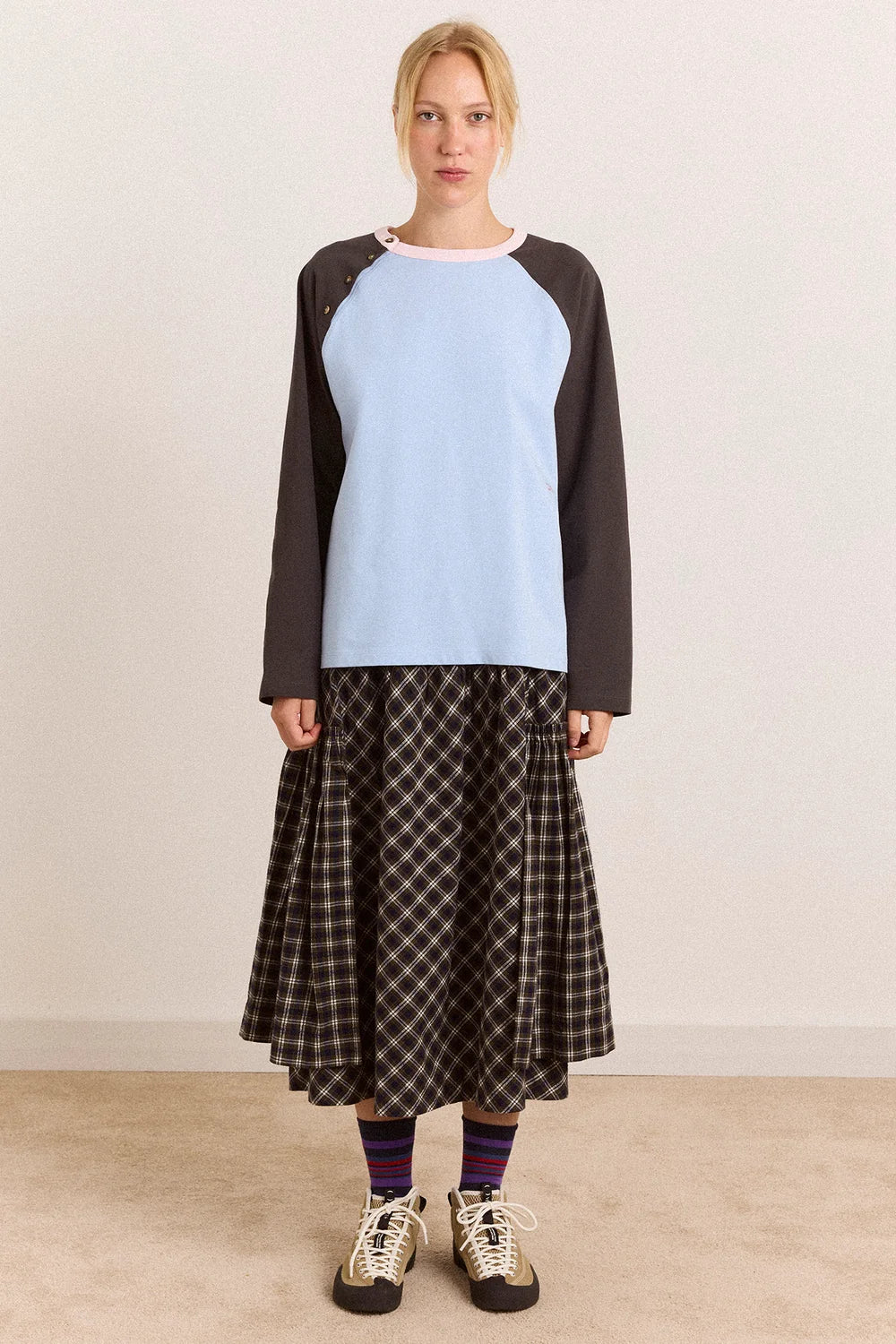 Damson Madder Berta Midi Skirt // Navy Green Check