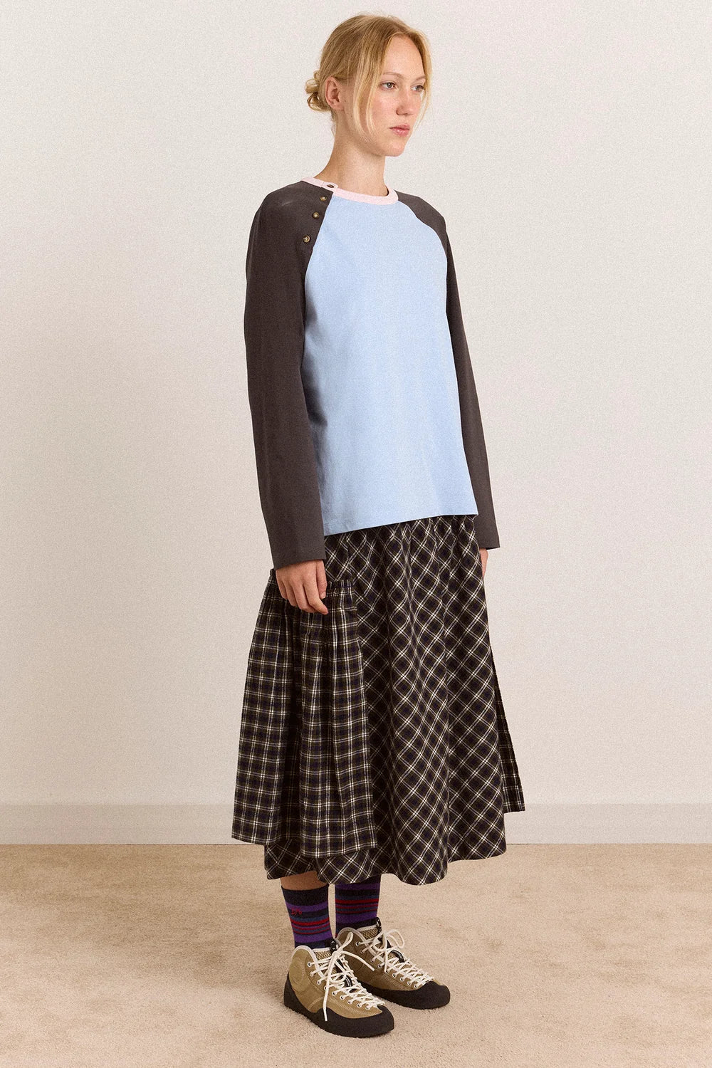 Damson Madder Berta Midi Skirt // Navy Green Check