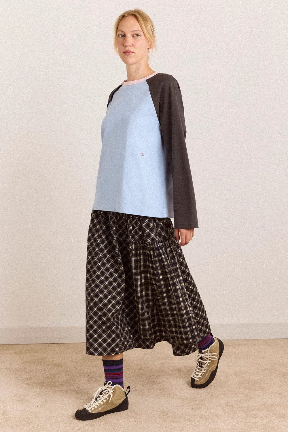 Damson Madder Berta Midi Skirt // Navy Green Check