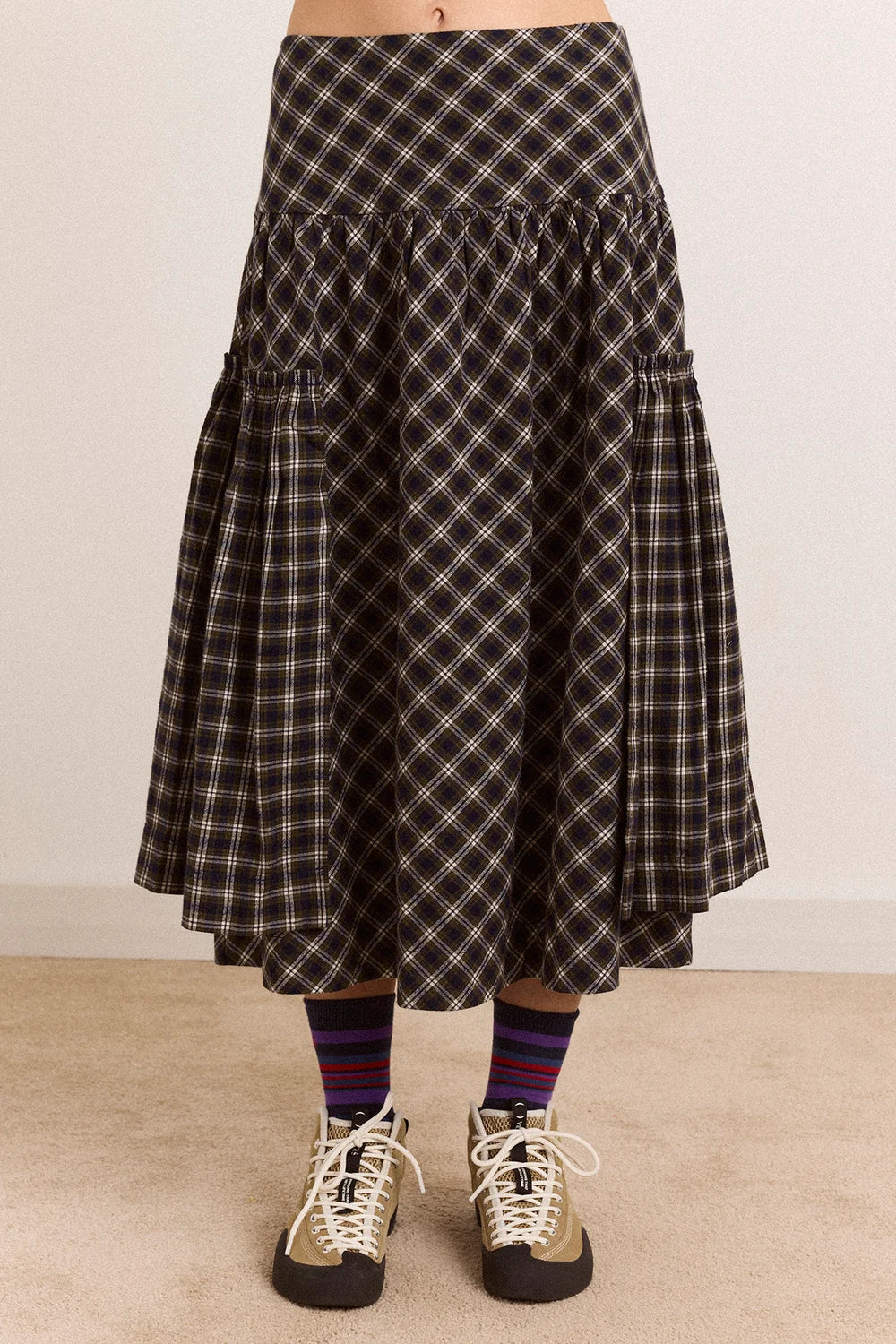 Damson Madder Berta Midi Skirt // Navy Green Check