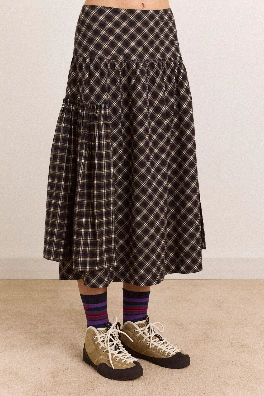 Damson Madder Berta Midi Skirt // Navy Green Check