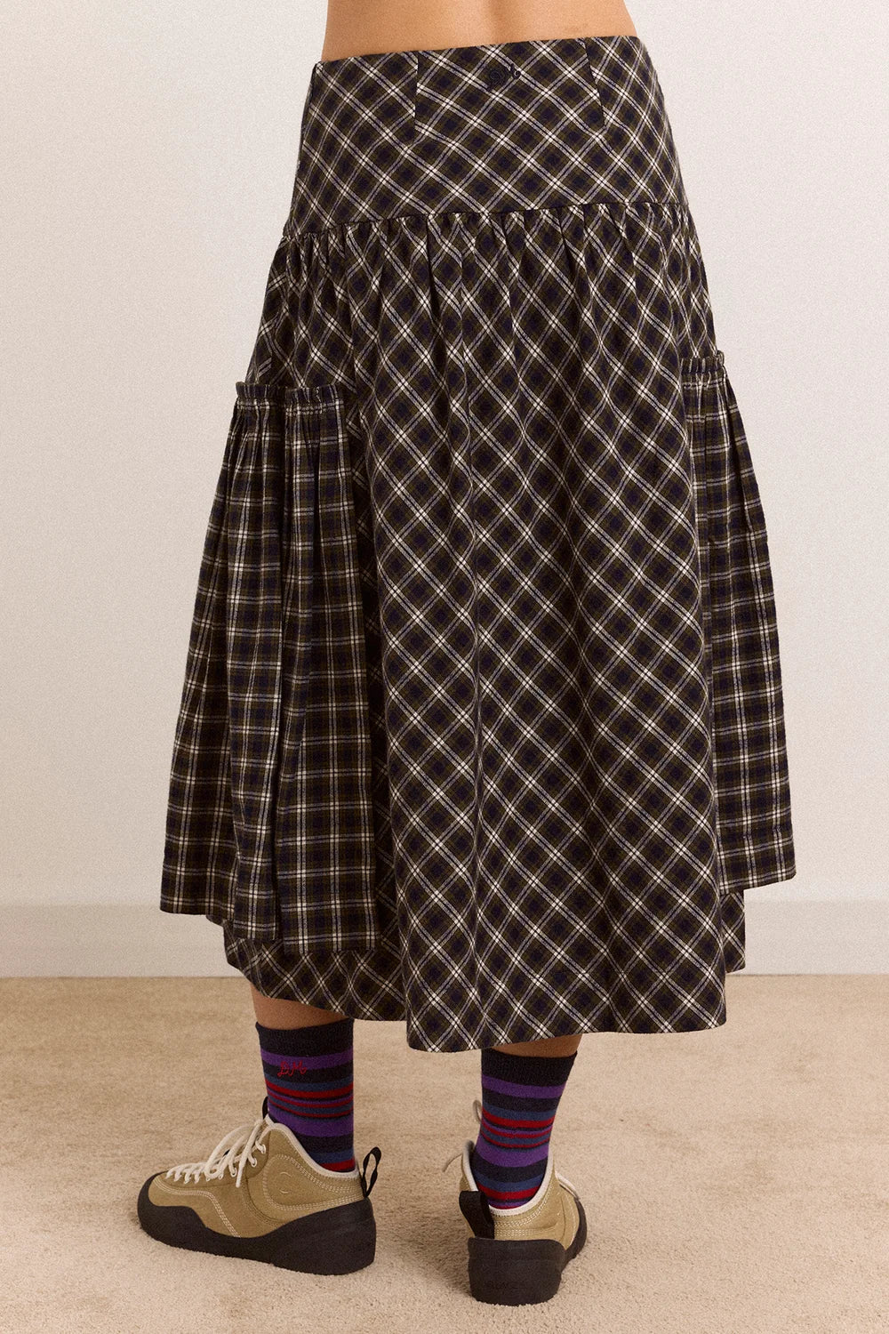 Damson Madder Berta Midi Skirt // Navy Green Check