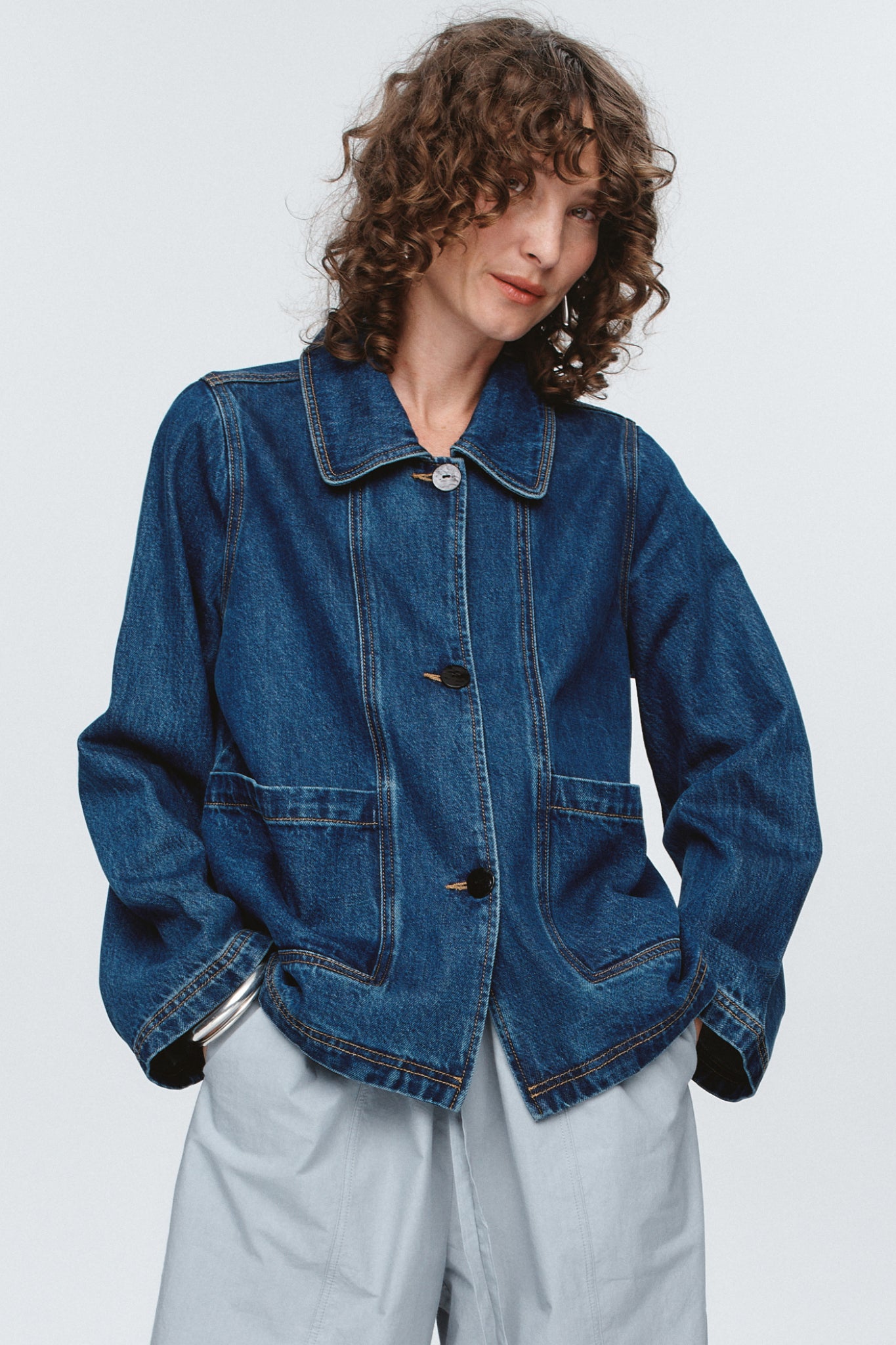 Marle Cropped Pea Jacket // Washed Indigo