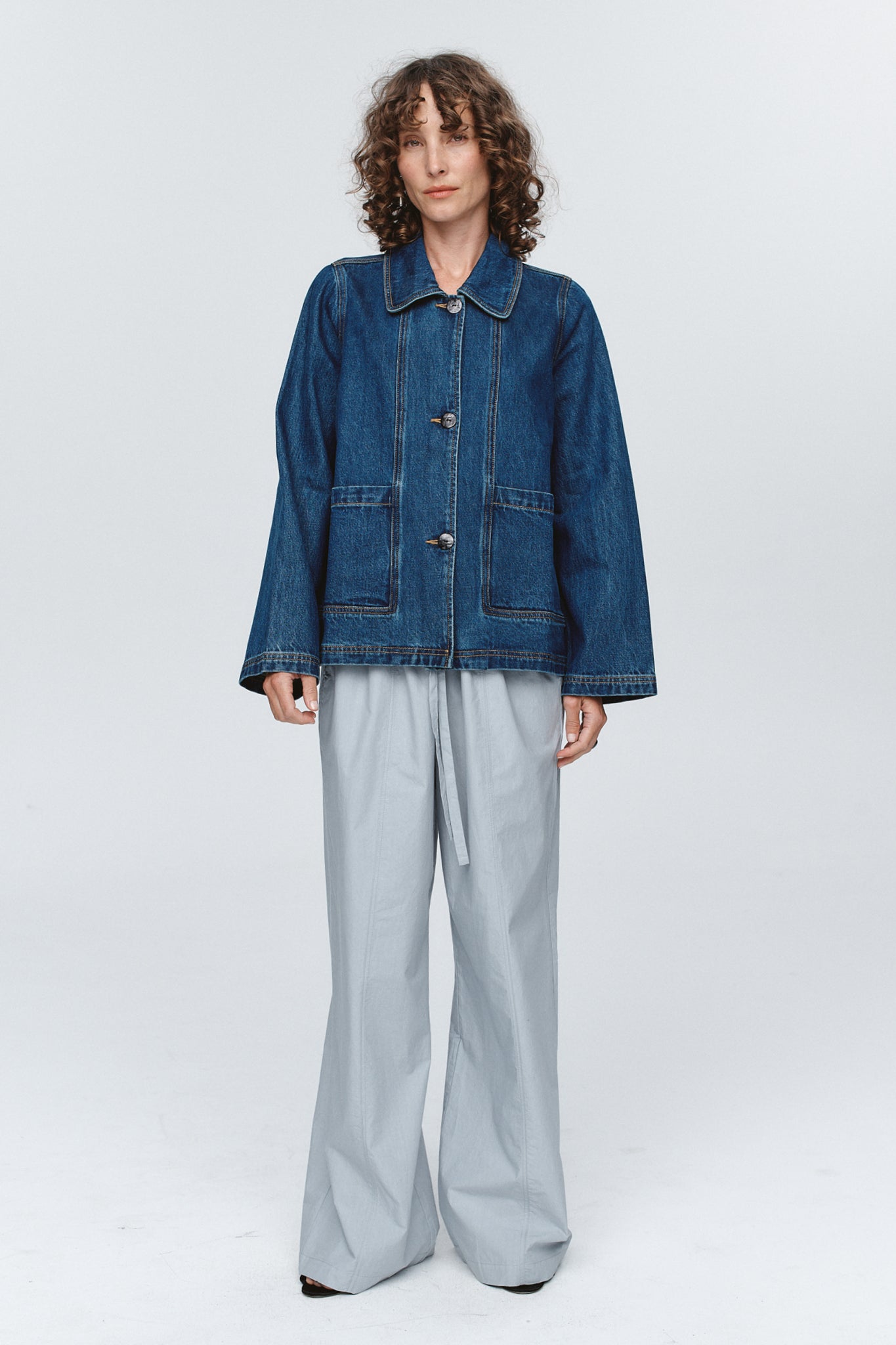 Marle Cropped Pea Jacket // Washed Indigo