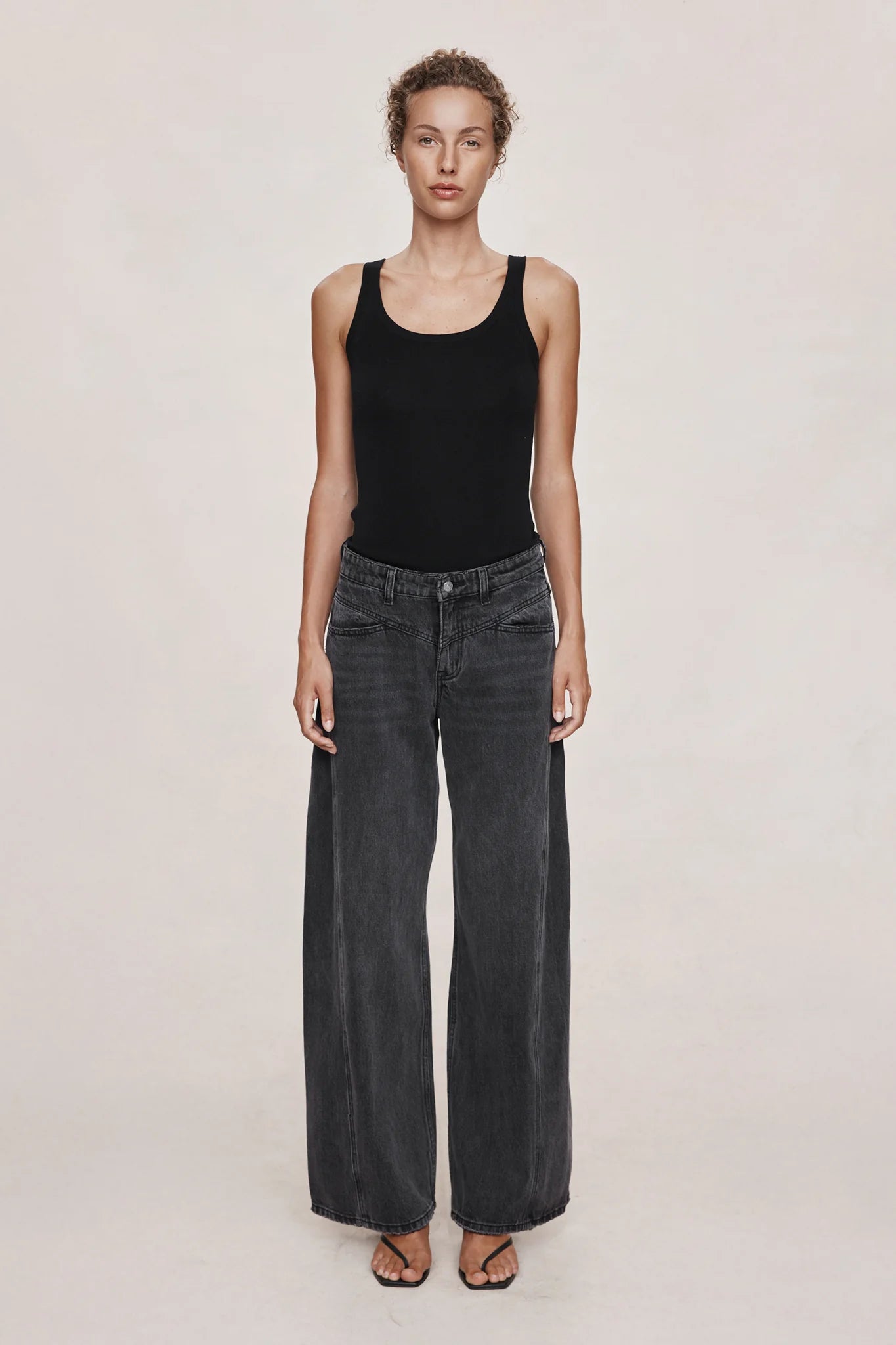 Marle Wide Cross Stitch Jean // Faded Black