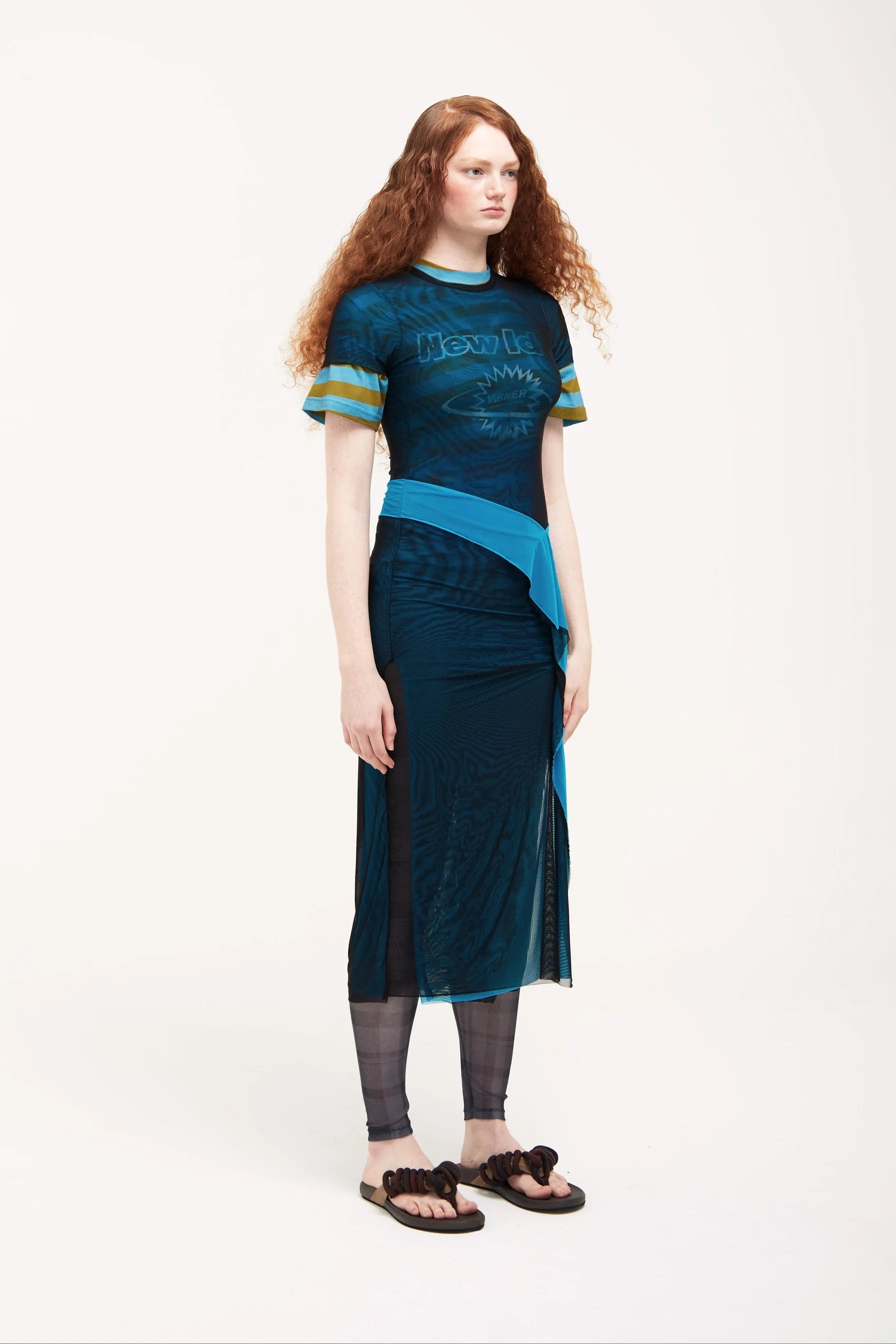 Verner Double Layer Mesh Dress // Black over Blue