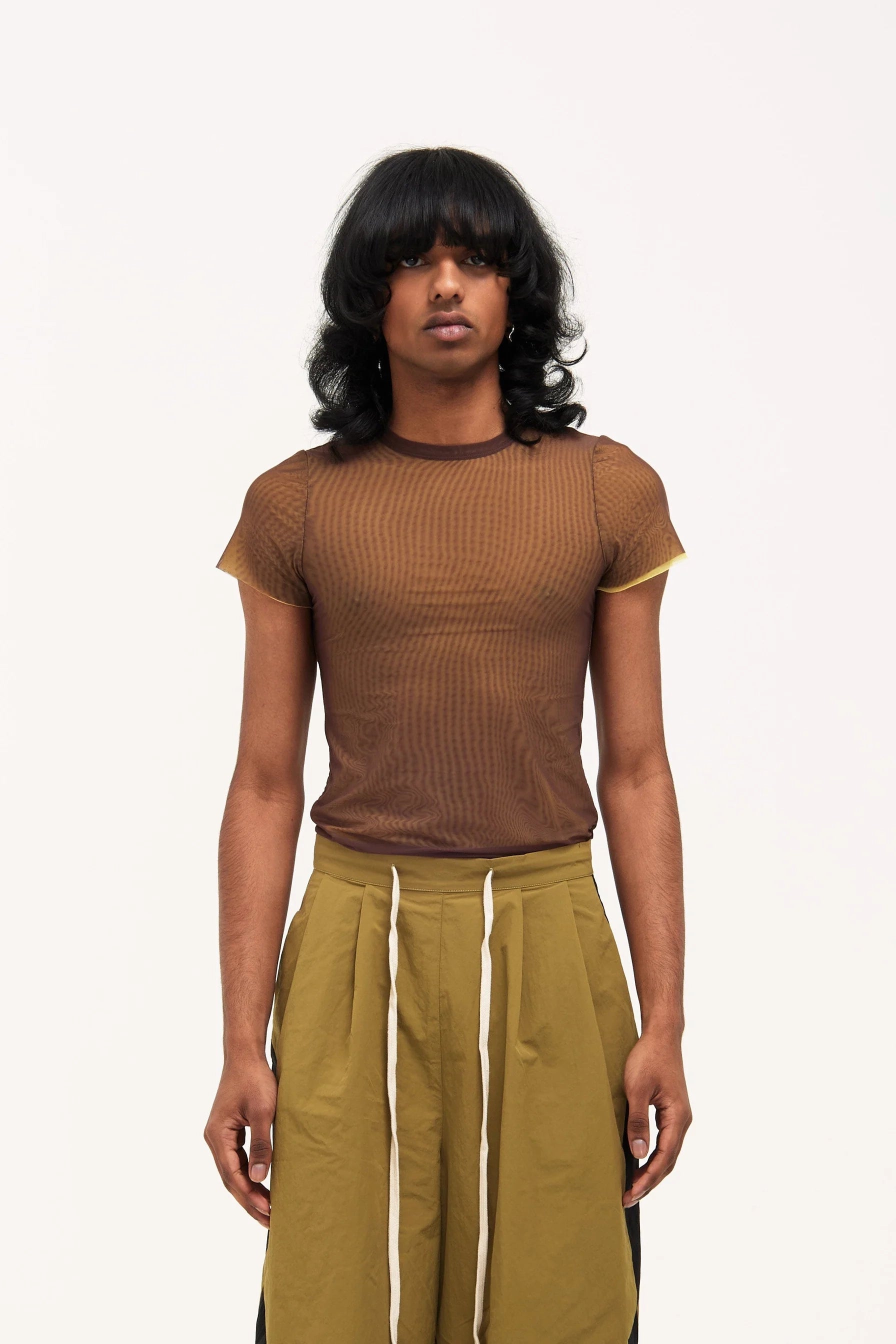 Verner Double Layer Mesh Tee // Brown over Yellow
