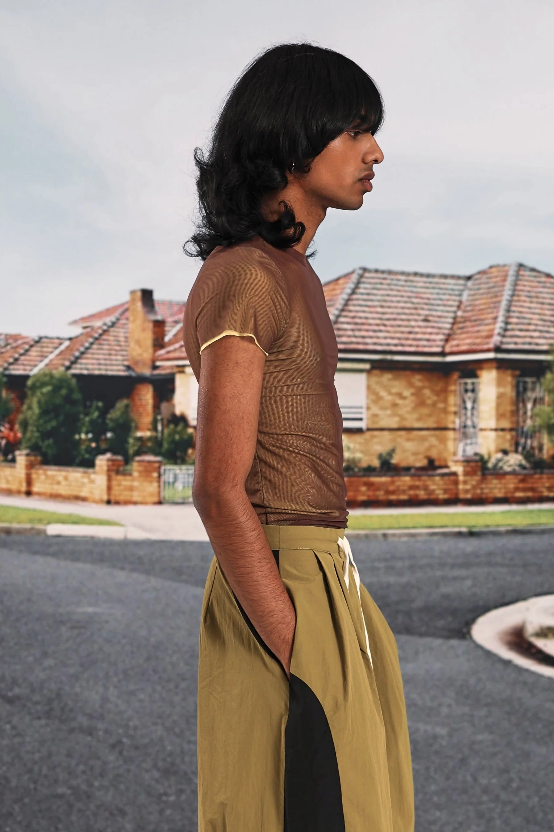 Verner Double Layer Mesh Tee // Brown over Yellow