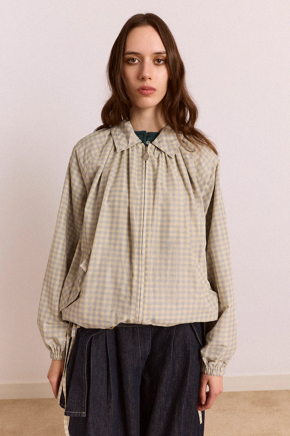 Damson Madder Lailah Lightweight Bomber // Oyster Gingham