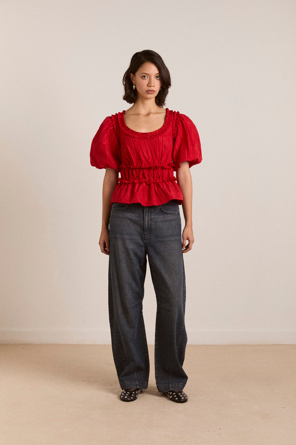 Damson Madder Everly Ruffle Blouse // Red