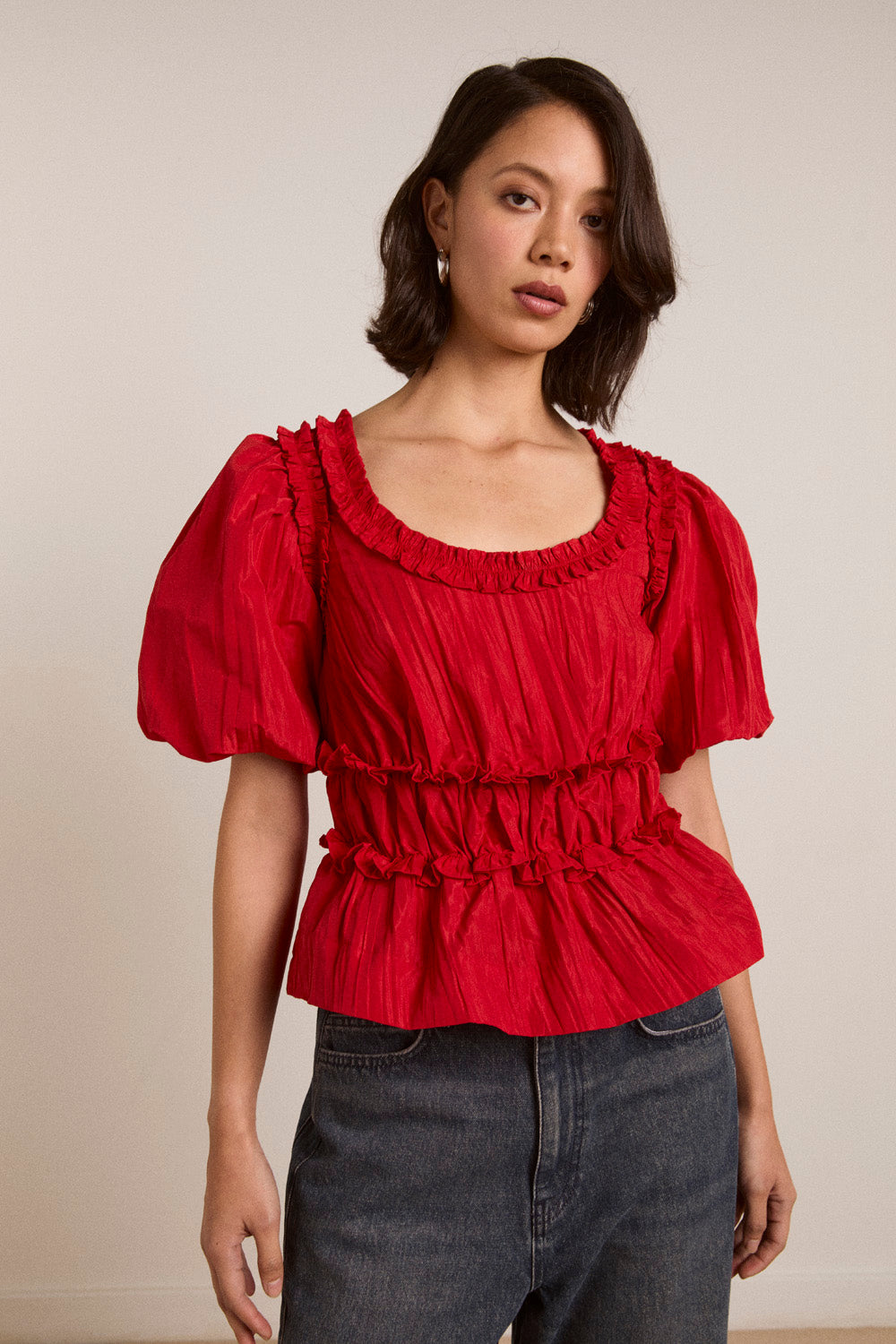 Damson Madder Everly Ruffle Blouse // Red