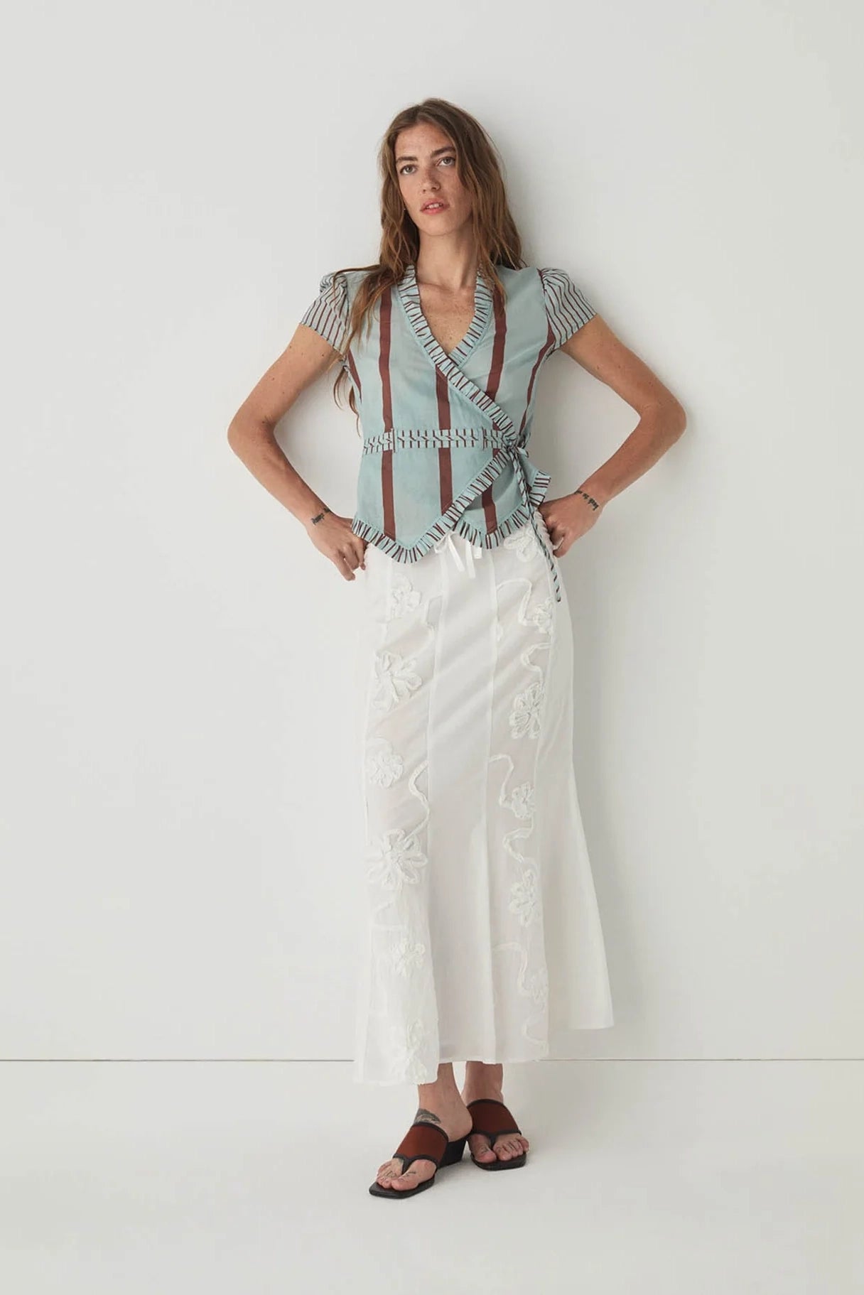 Laagam Athena Striped Wrap Blouse // Turquoise