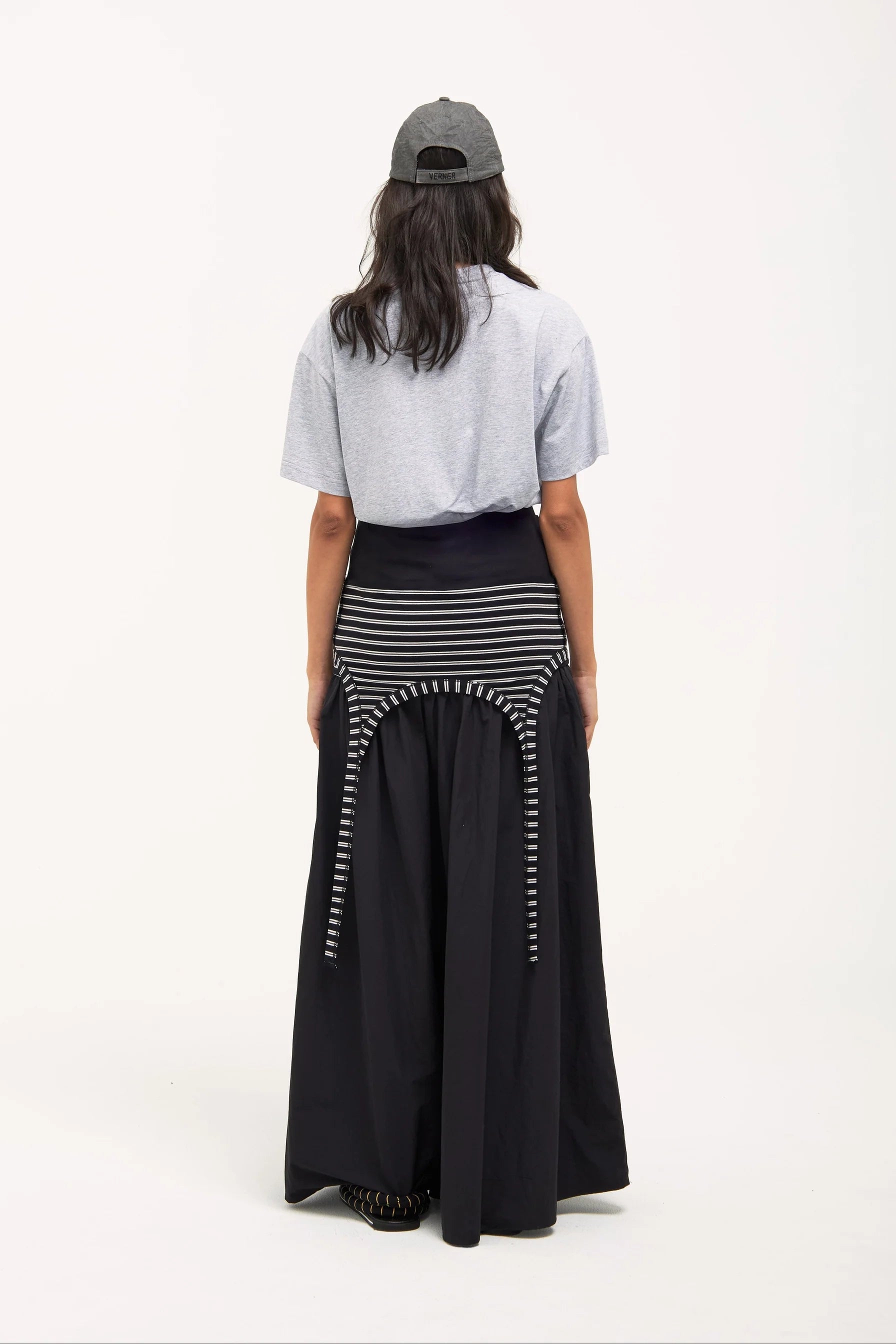 Verner Gather Skirt Dress // Black / White