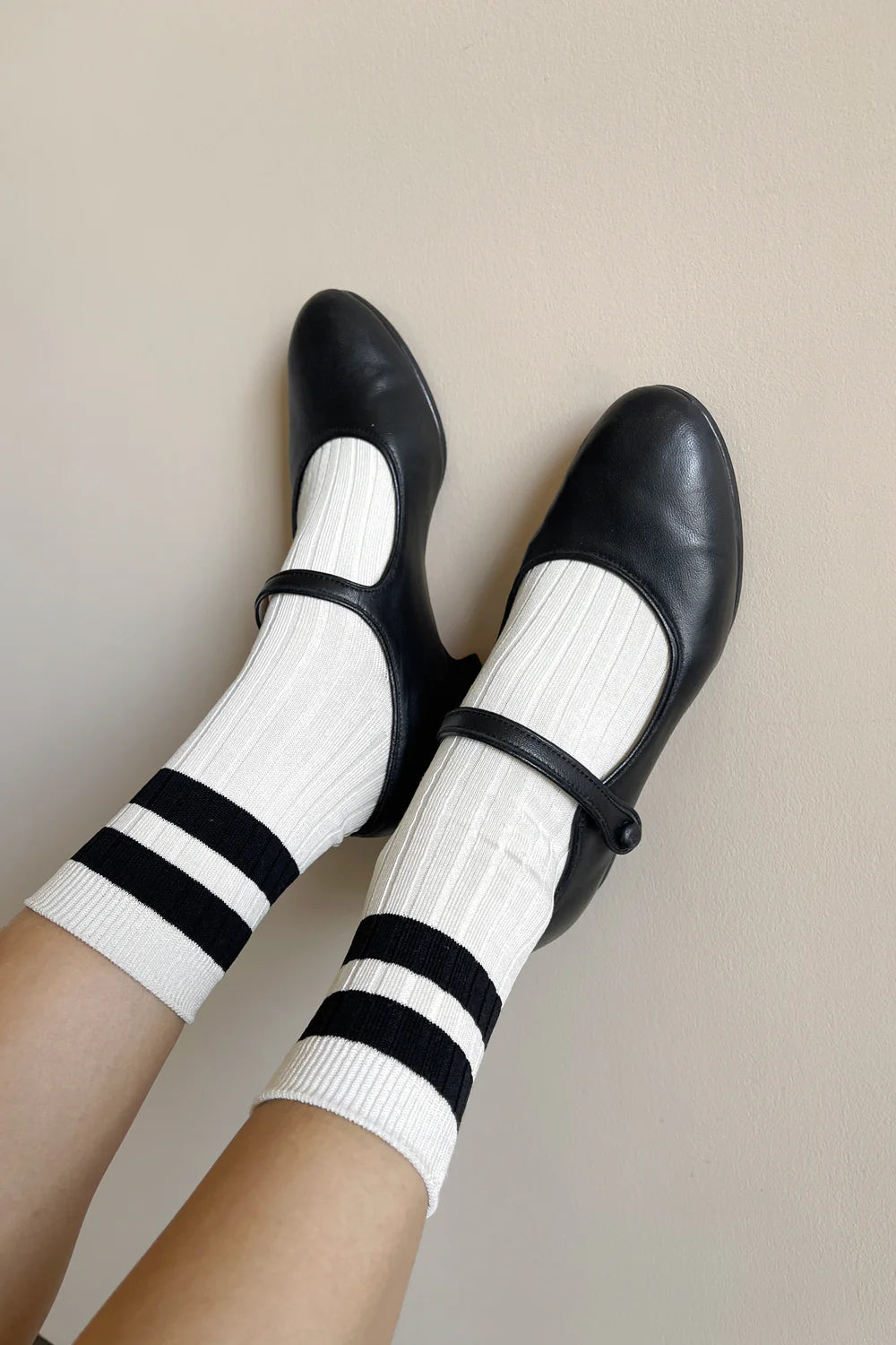 Le Bon Shoppe Her Varsity Socks // Cream Black