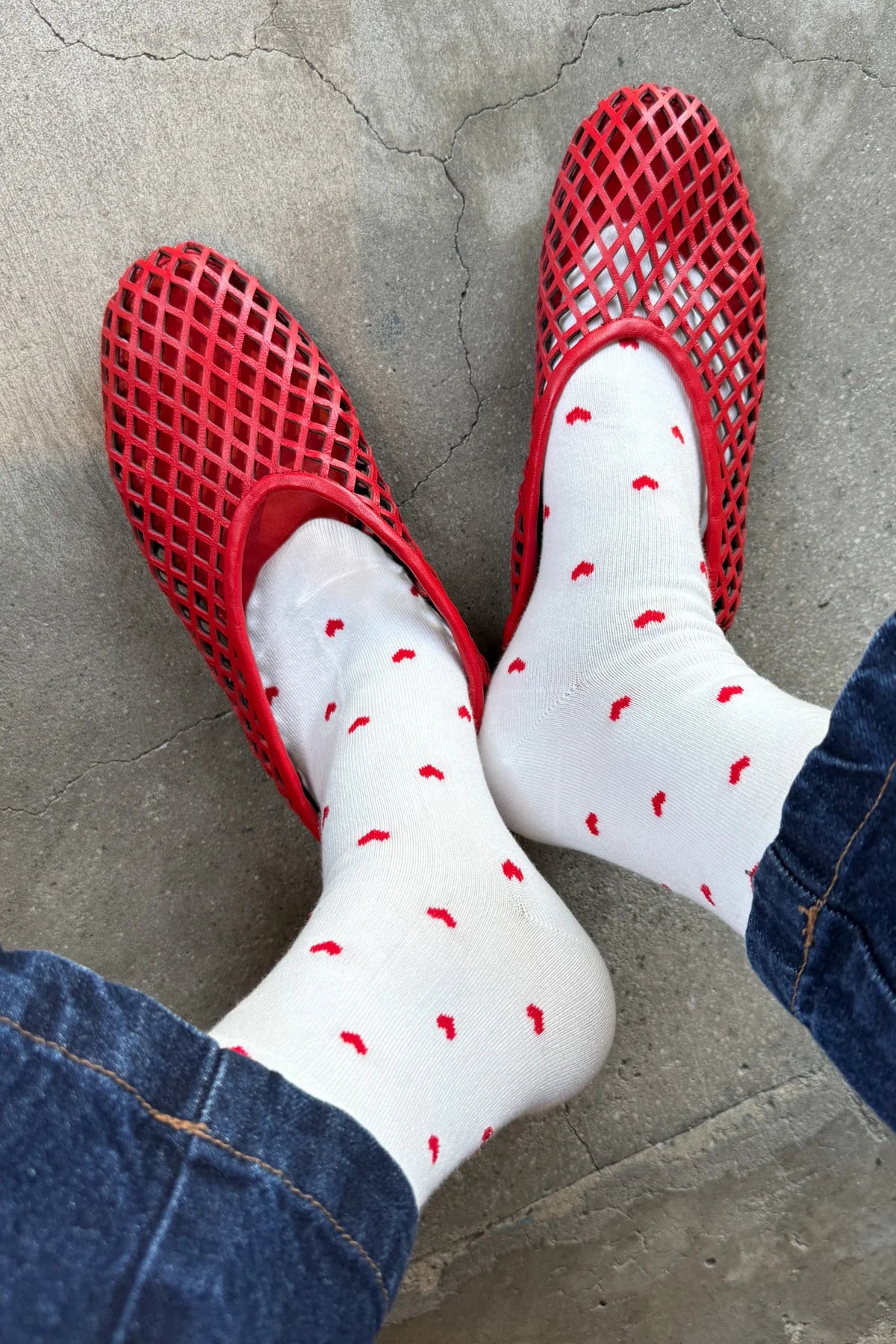 Le Bon Shoppe Sneaker Socks Heart // White, Red