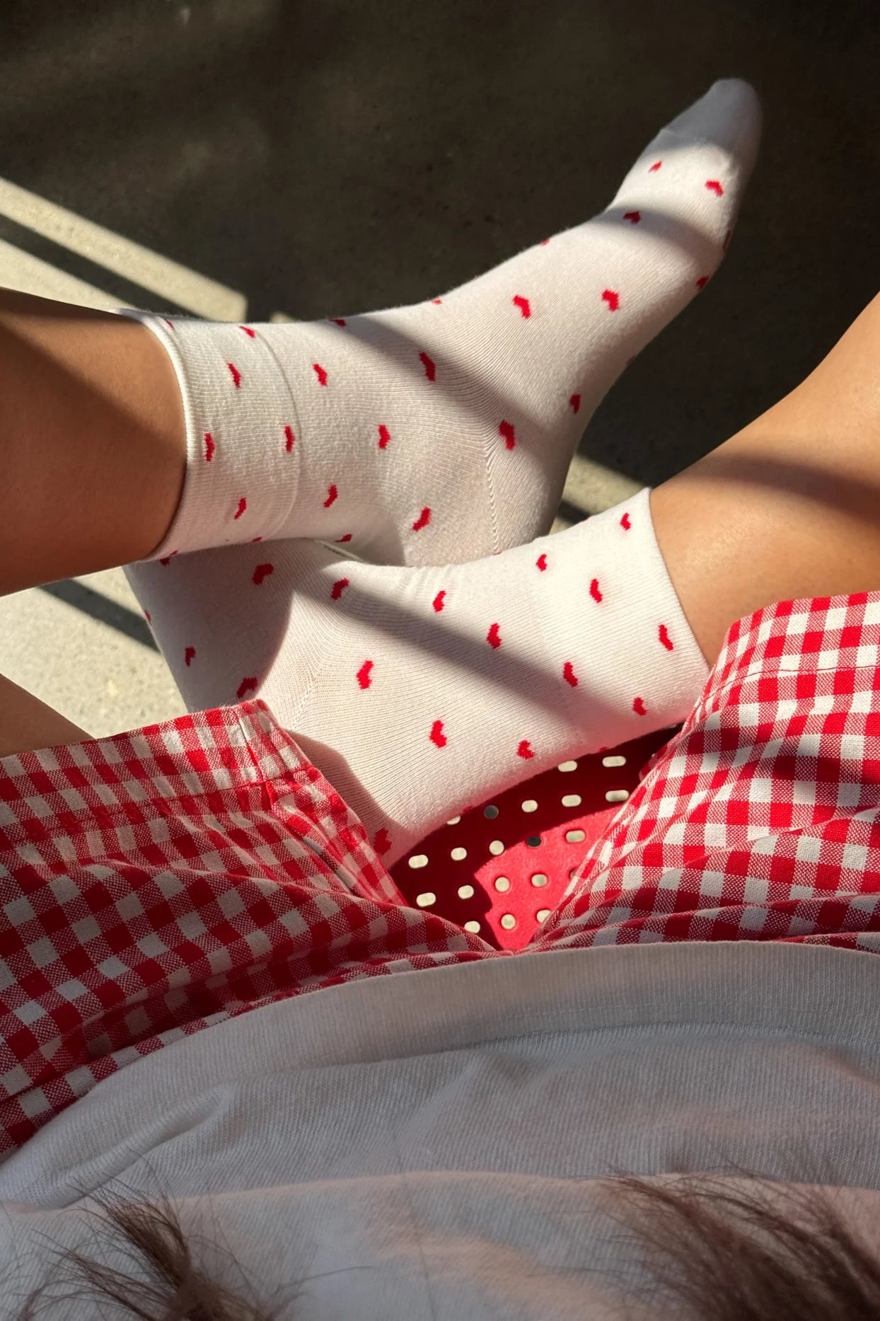Le Bon Shoppe Sneaker Socks Heart // White, Red