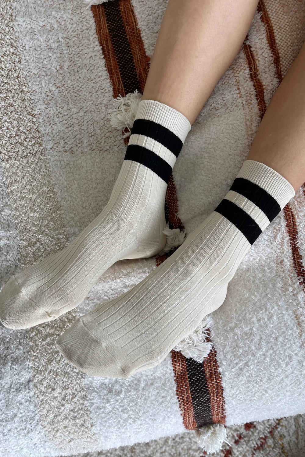 Le Bon Shoppe Her Varsity Socks // Cream Black