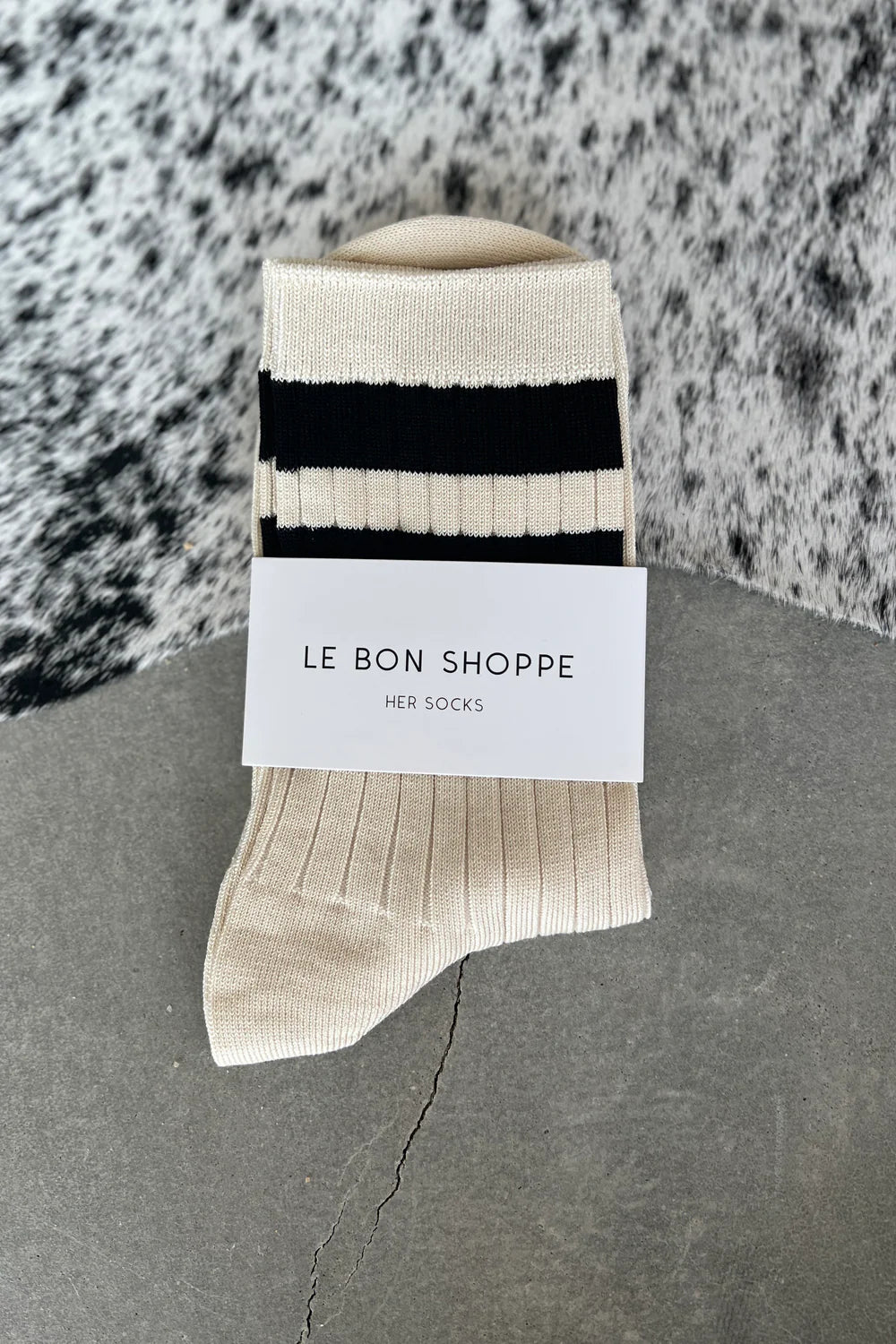 Le Bon Shoppe Her Varsity Socks // Cream Black