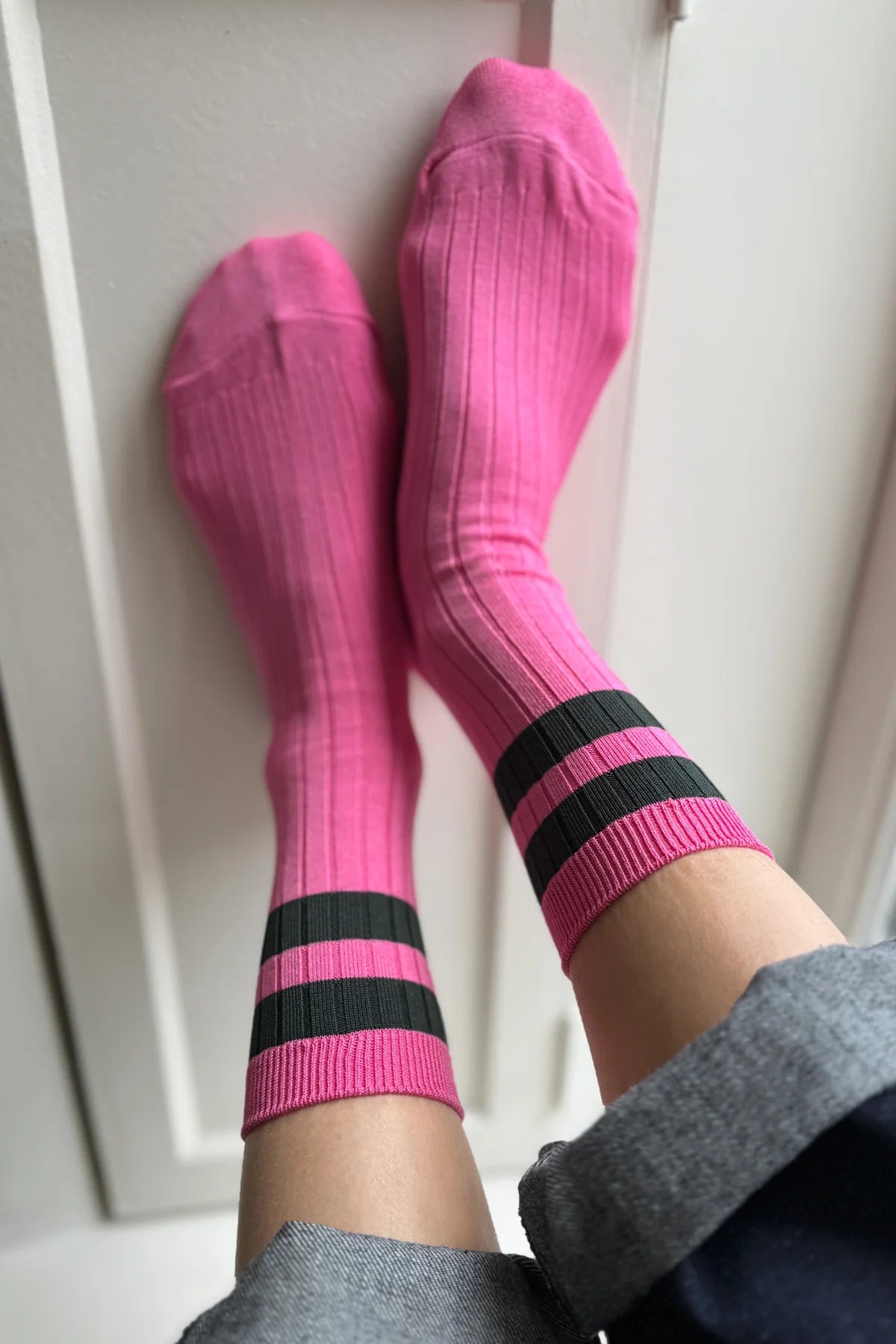 Le Bon Shoppe Her Varsity Socks // Pink & Green