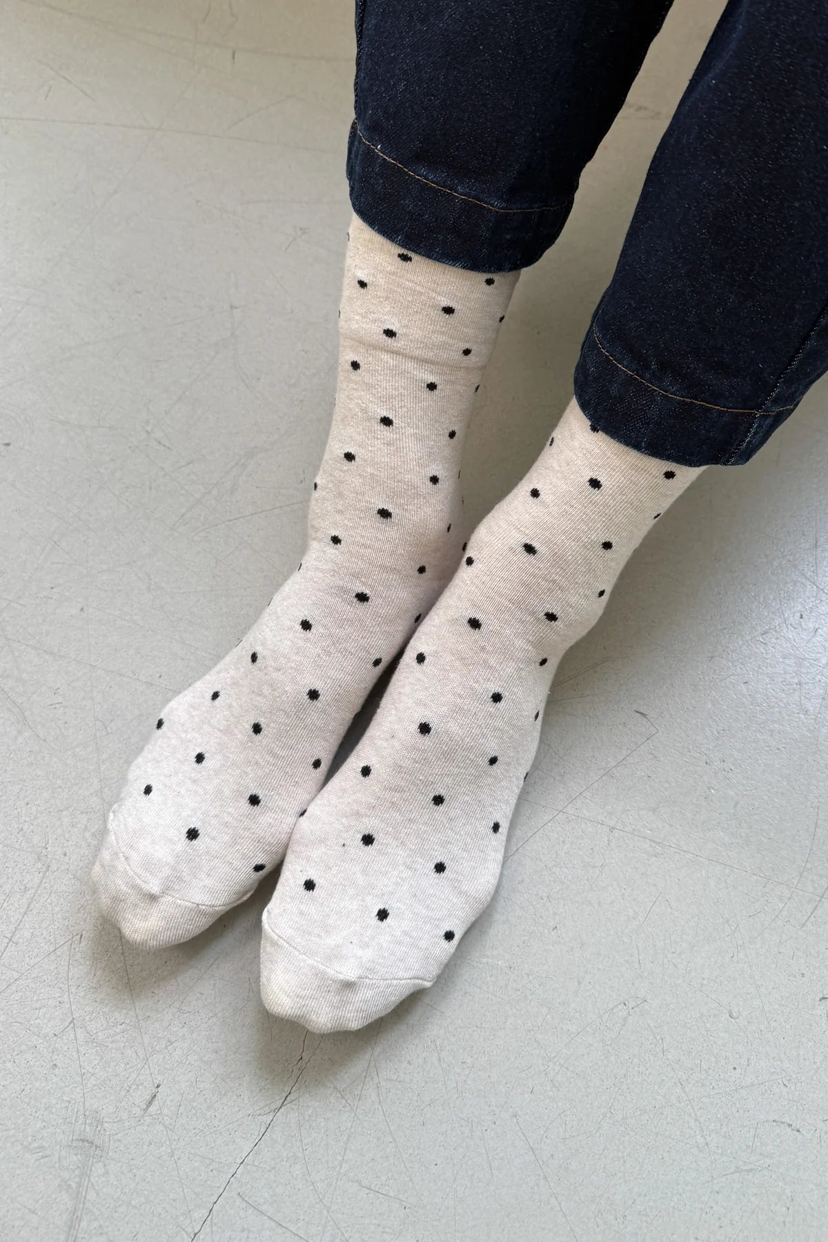 Le Bon Shoppe Sneaker Socks Polka Dot // Oatmeal Black