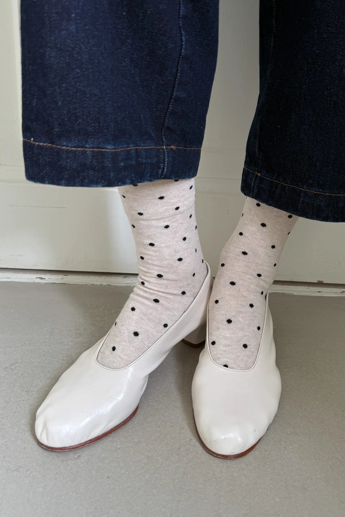Le Bon Shoppe Sneaker Socks Polka Dot // Oatmeal Black