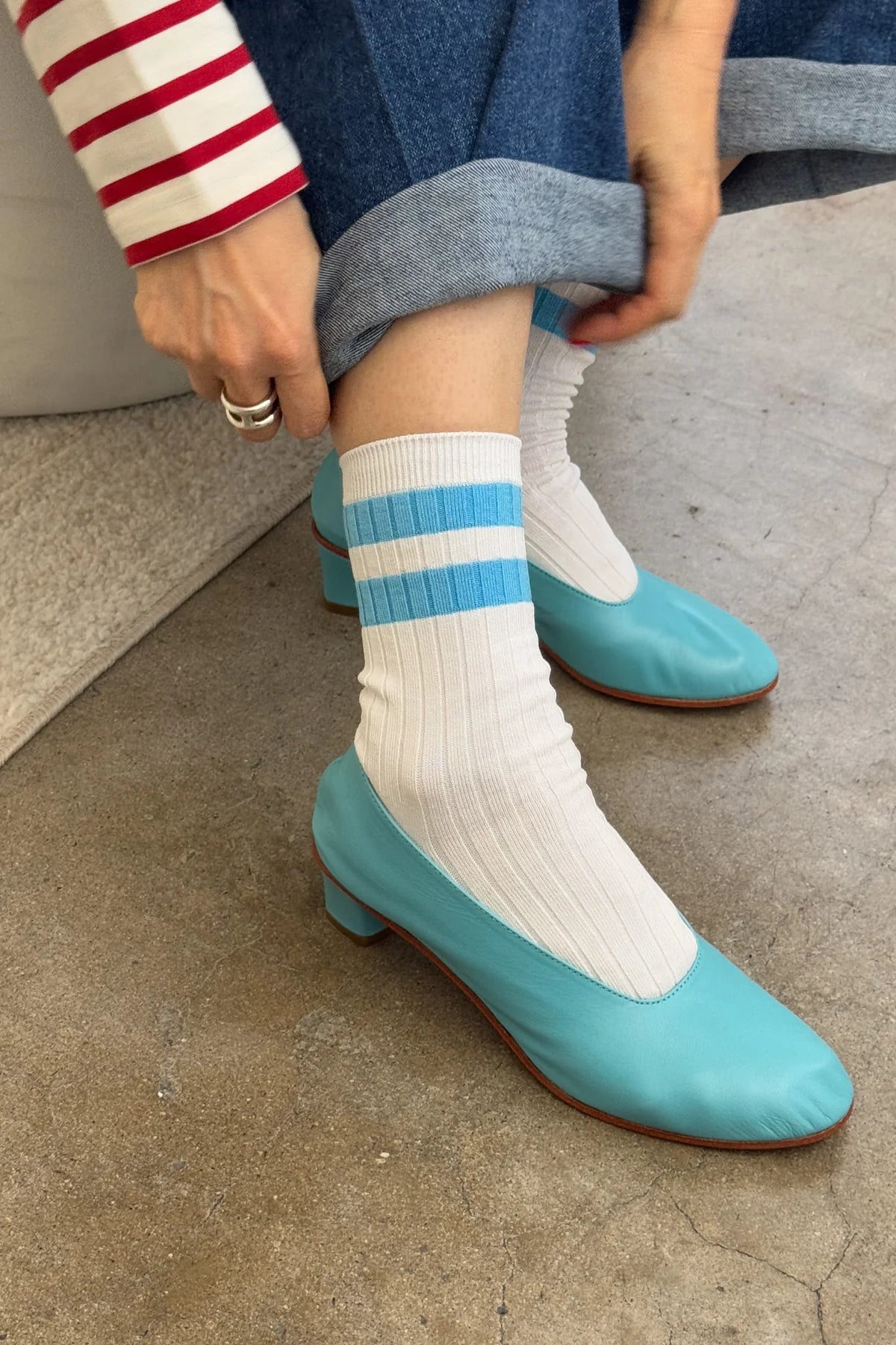 Le Bon Shoppe Her Varsity Socks // Blue Stripe