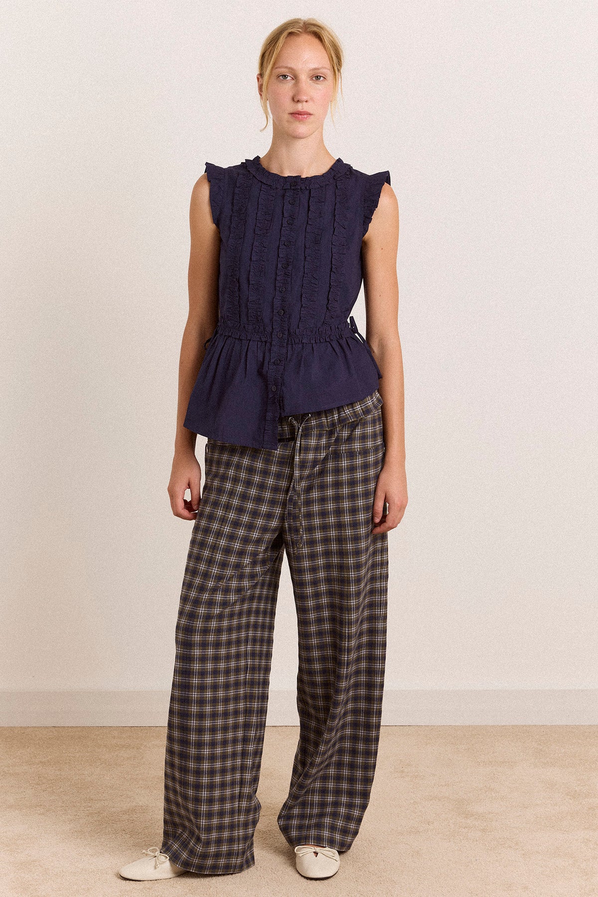 Damson Madder Leighton Ruffle Blouse // Navy