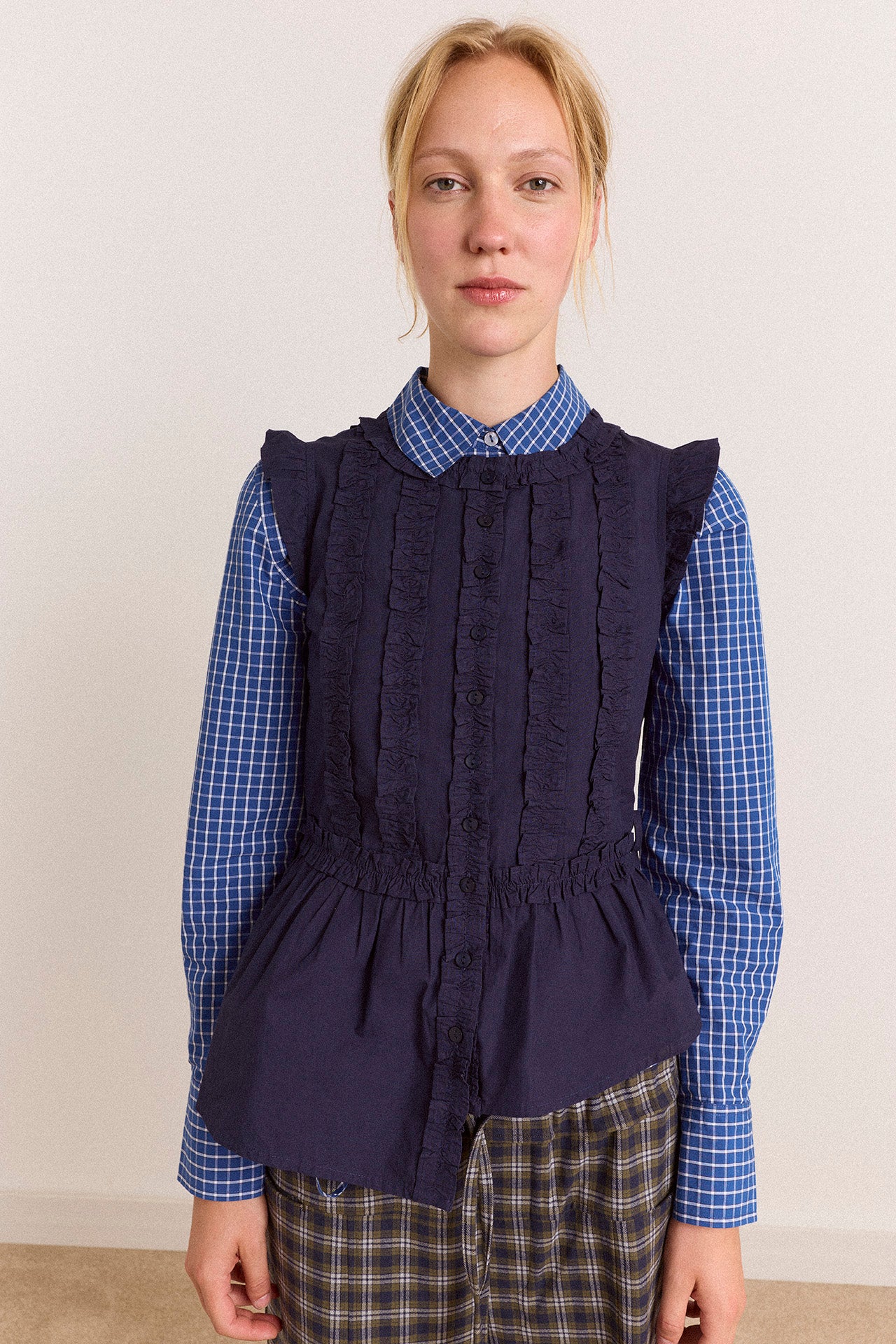Damson Madder Leighton Ruffle Blouse // Navy