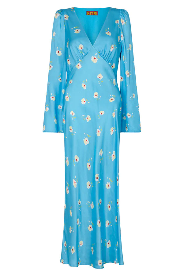 Kitri Libby Pansy Print Dress // Blue Floral