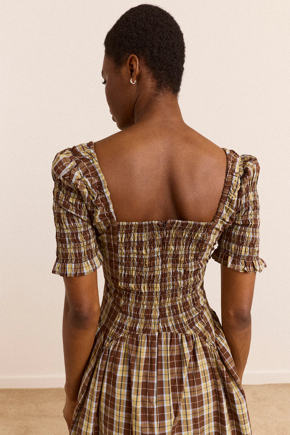 Damson Madder Molly Shirred Midi Dress // Cocoa Check