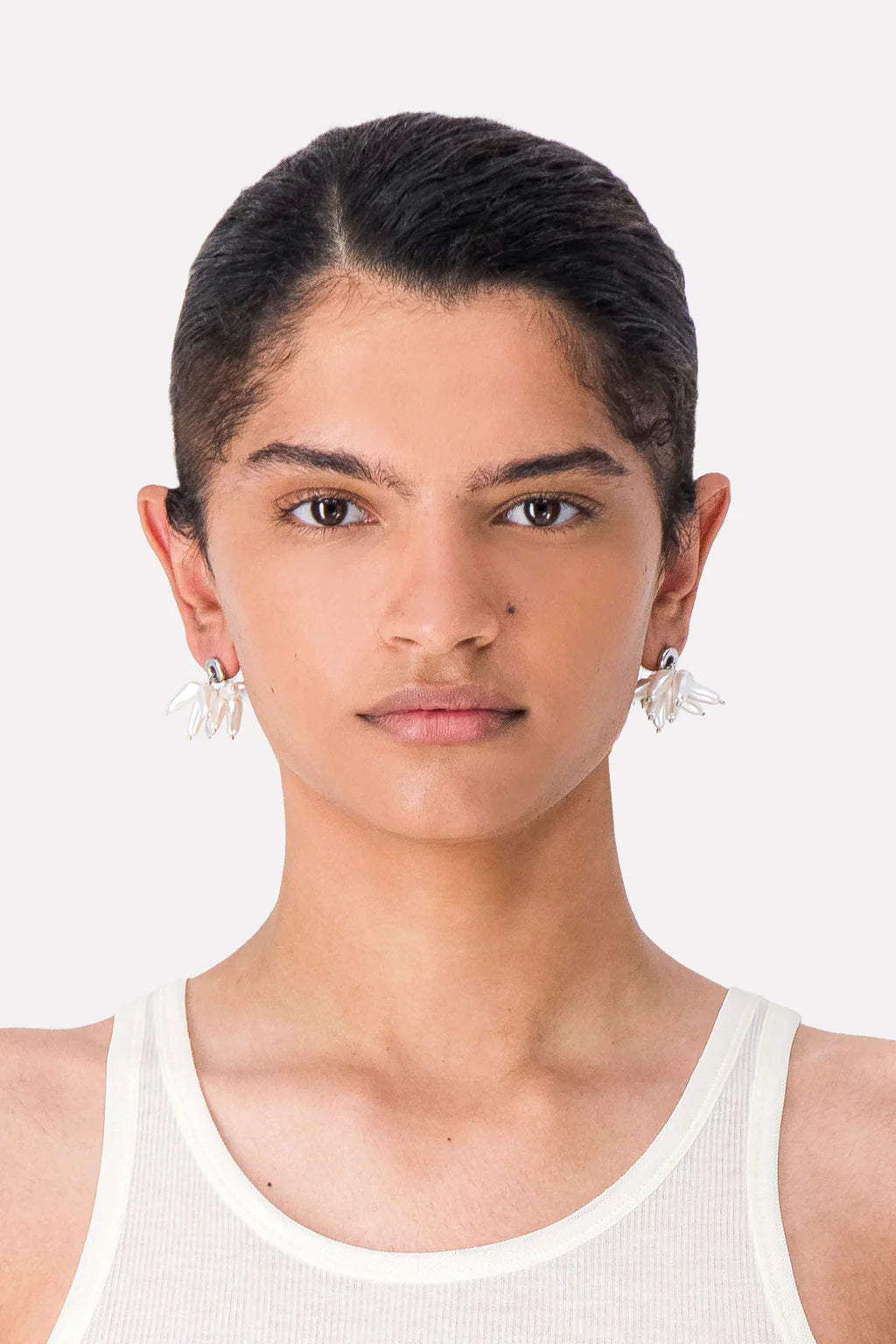 Justine Clenquet Moon Earrings // Silver & Pearl