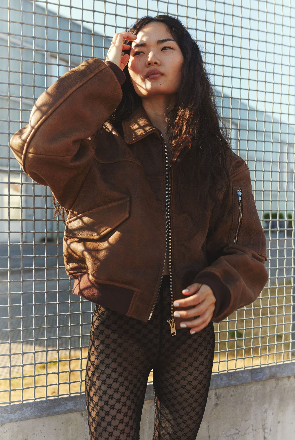 Oval Square Rocky Leather Bomber // Used Brown