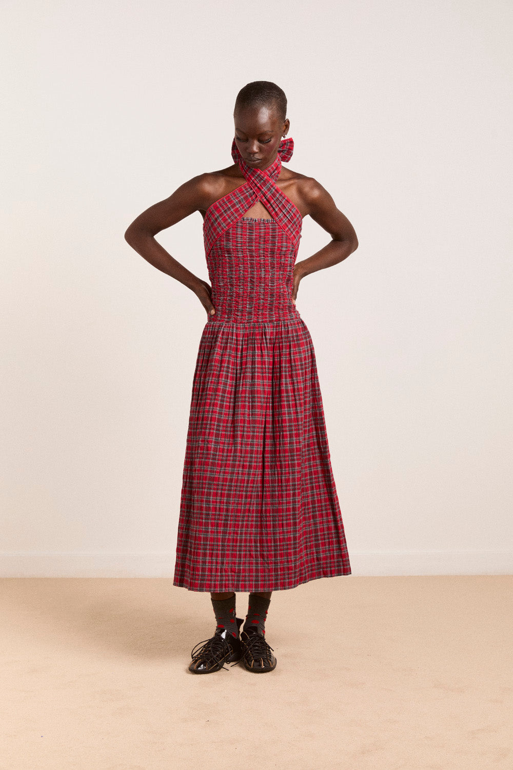 Damson Madder Mia Midi Dress // Red Check