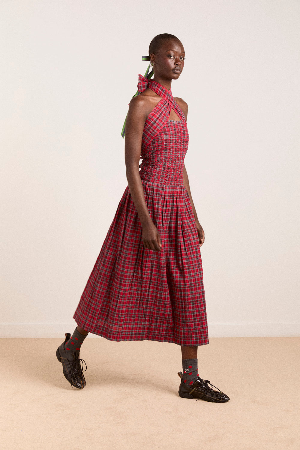 Damson Madder Mia Midi Dress // Red Check