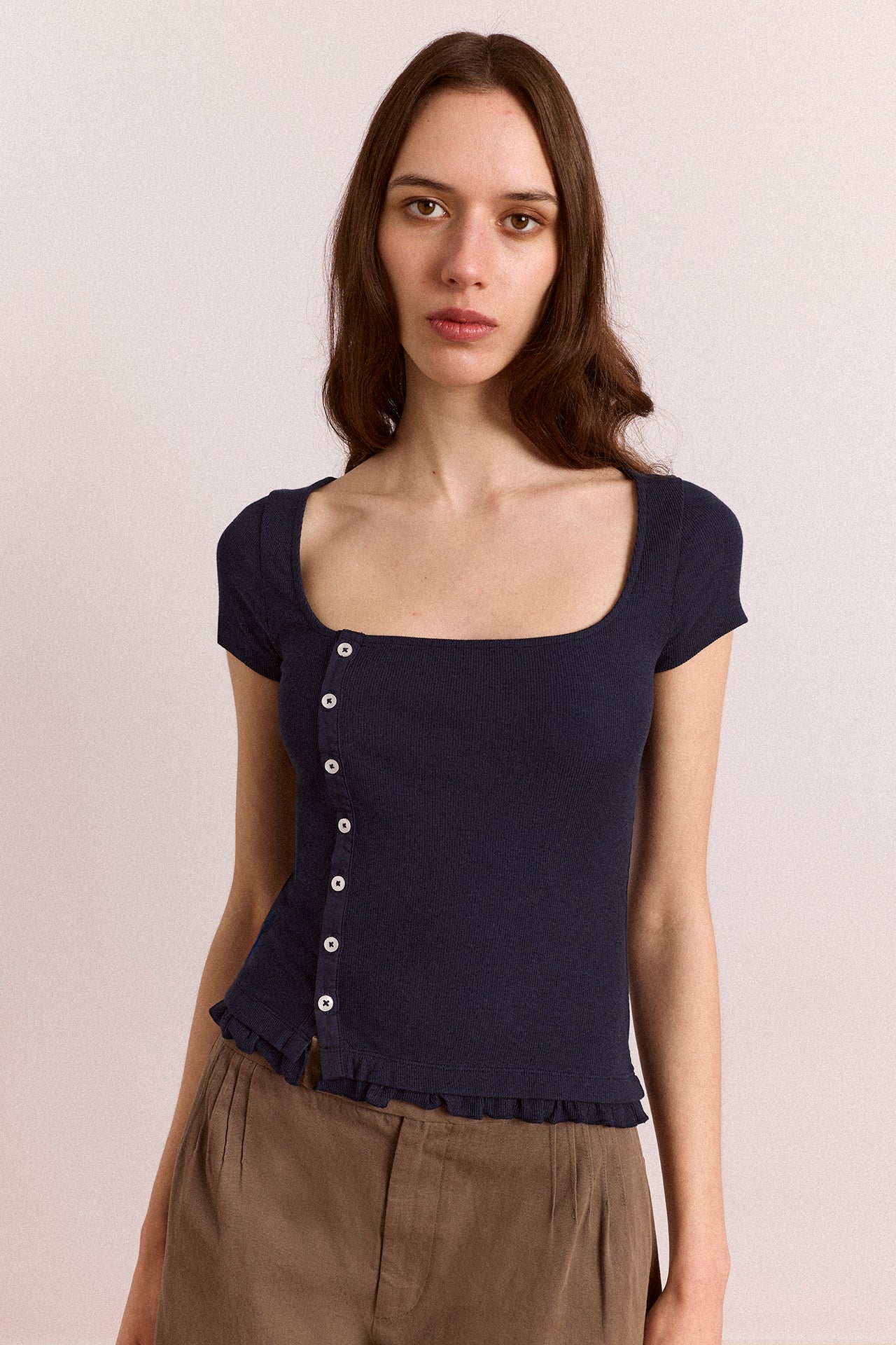 Damson Madder Posie Short Sleeve Top // Navy