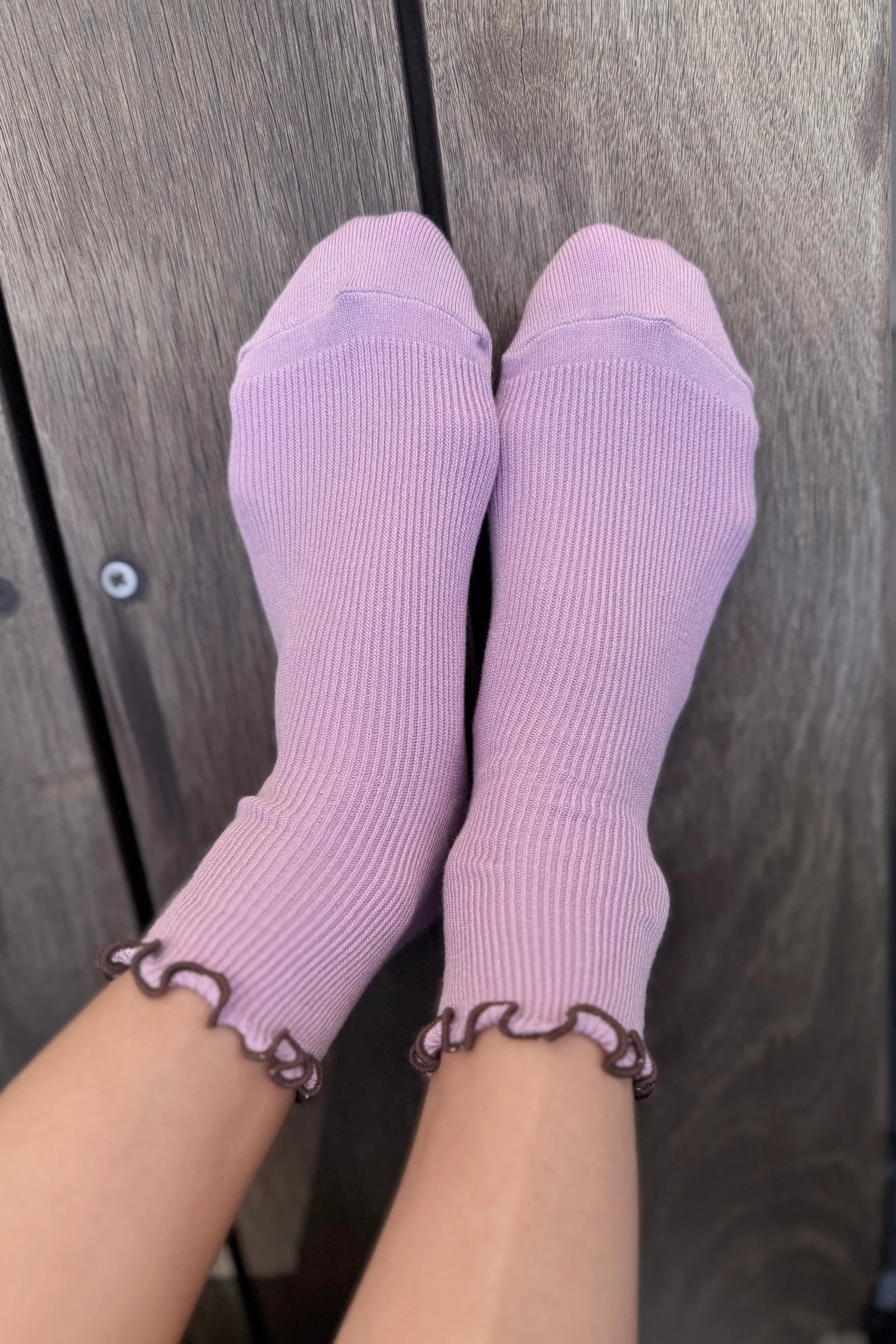 Le Bon Shoppe The Petite Ruffled Modal Socks // Lilac, Brown