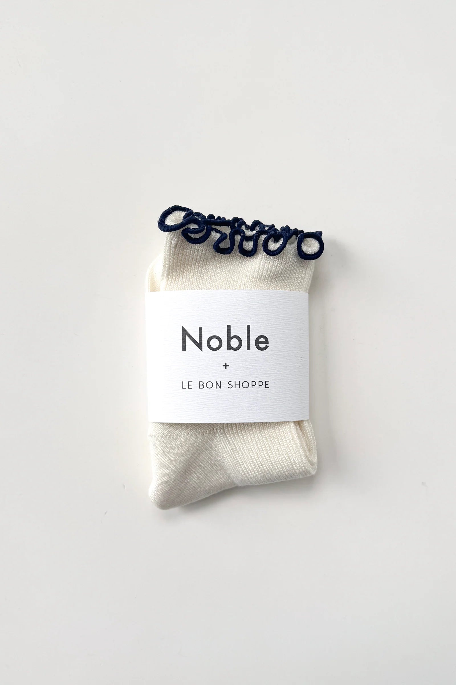Le Bon Shoppe The Petite Ruffled Modal Socks // Soft White, Navy