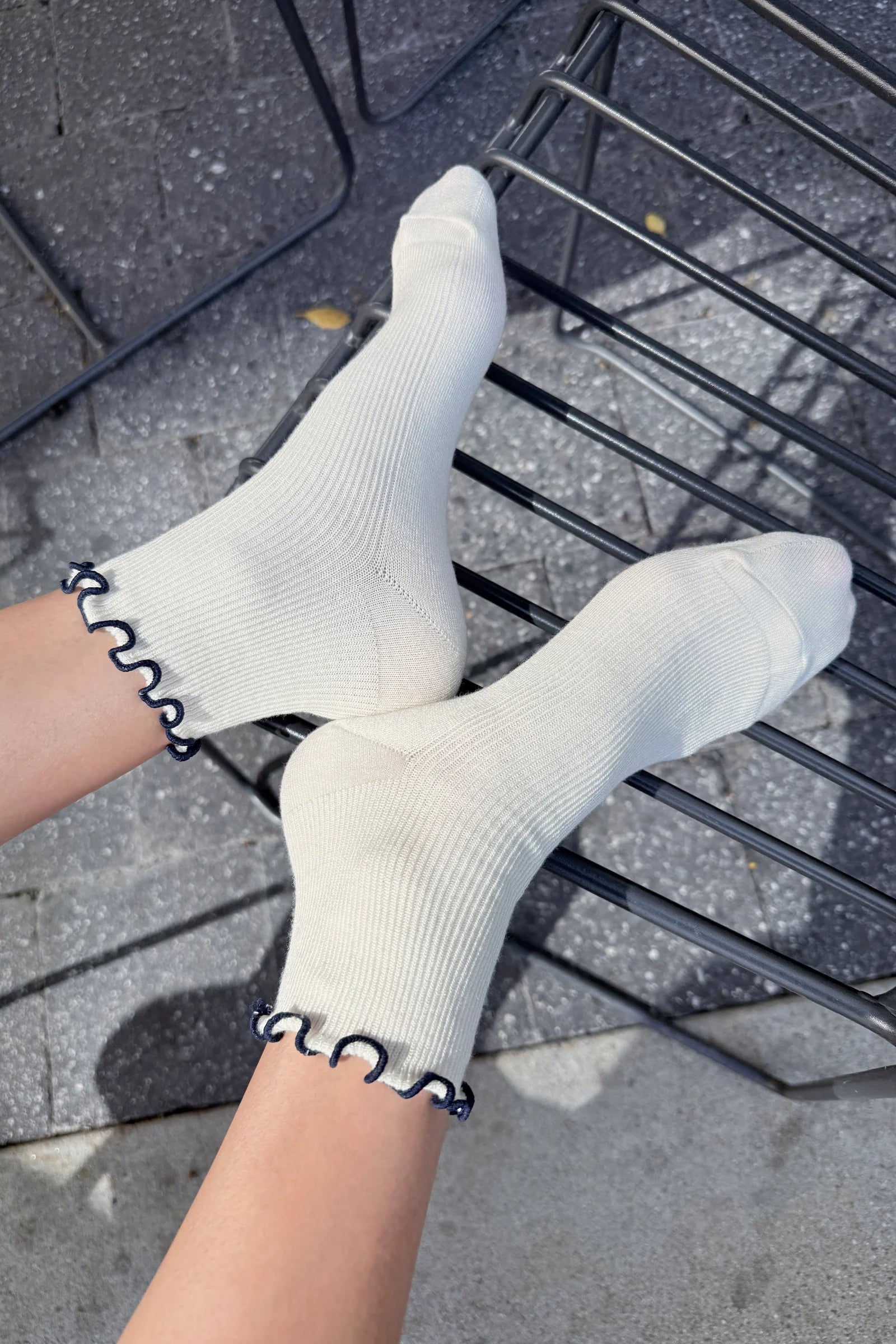 Le Bon Shoppe The Petite Ruffled Modal Socks // Soft White, Navy