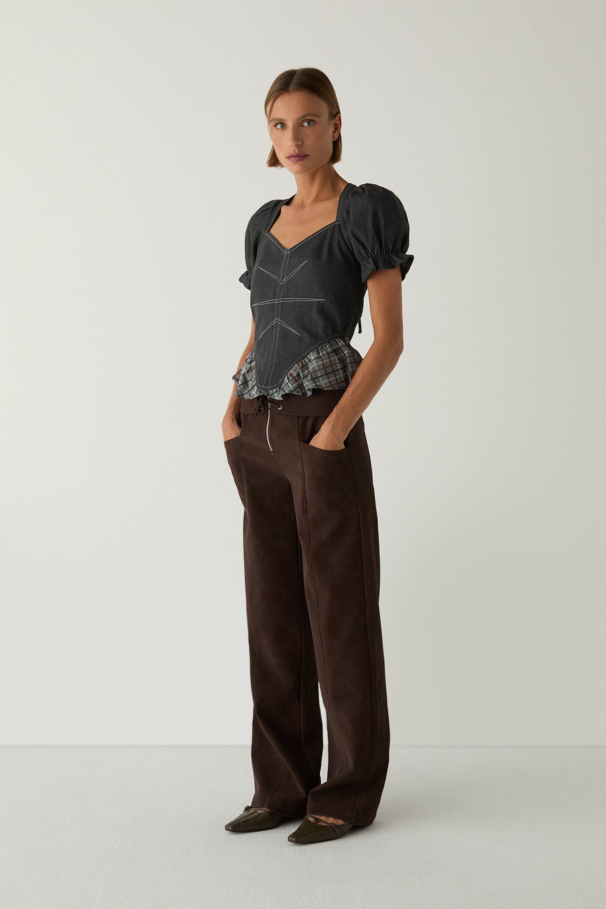 Laagam Regina Puff Sleeve Blouse // Grey